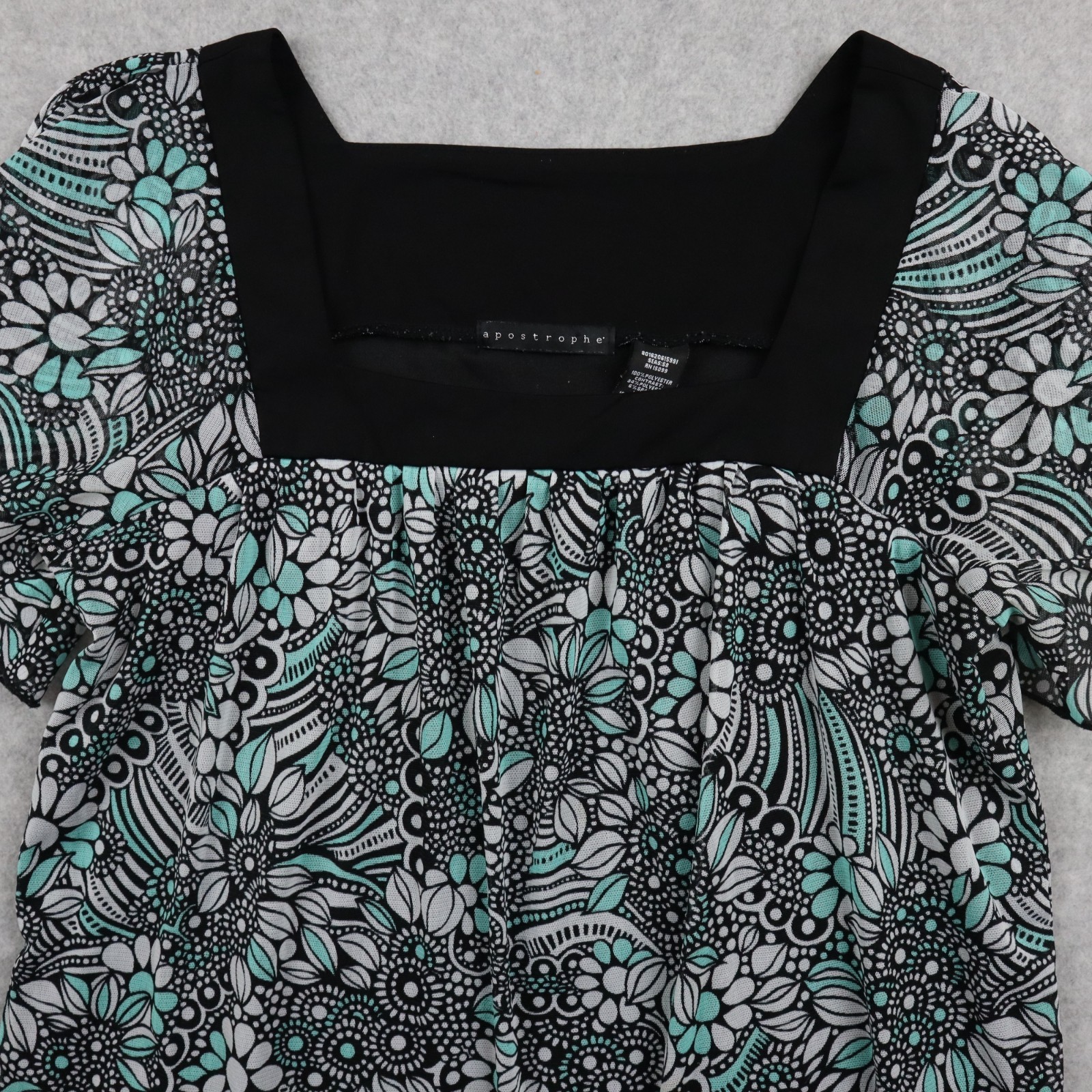 Apostrophe Top Womens XL Square Neck Blouse Casual Lined Floral Short Sleeve