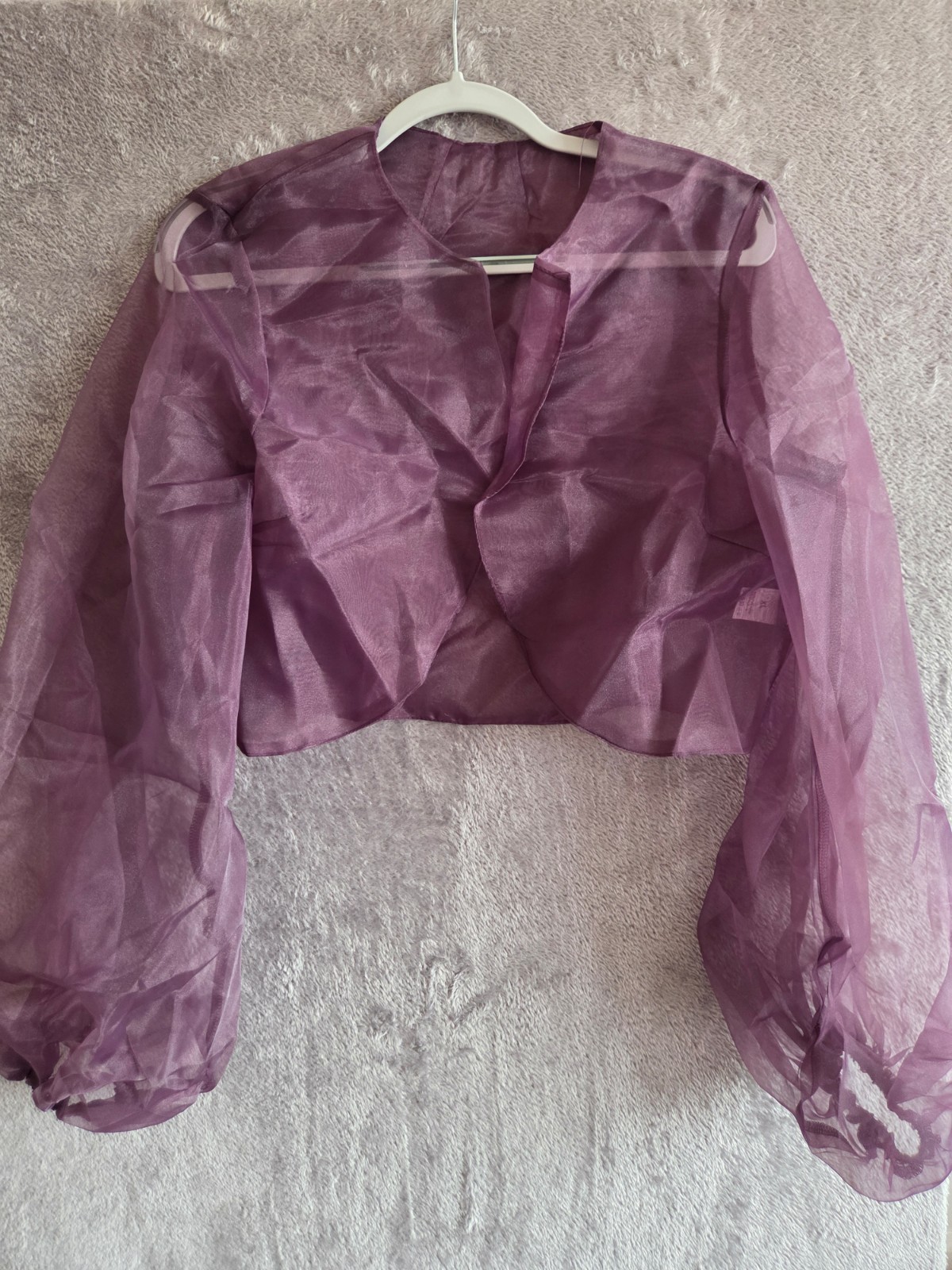 organza puff sleeve long sleeve blouse purple XL