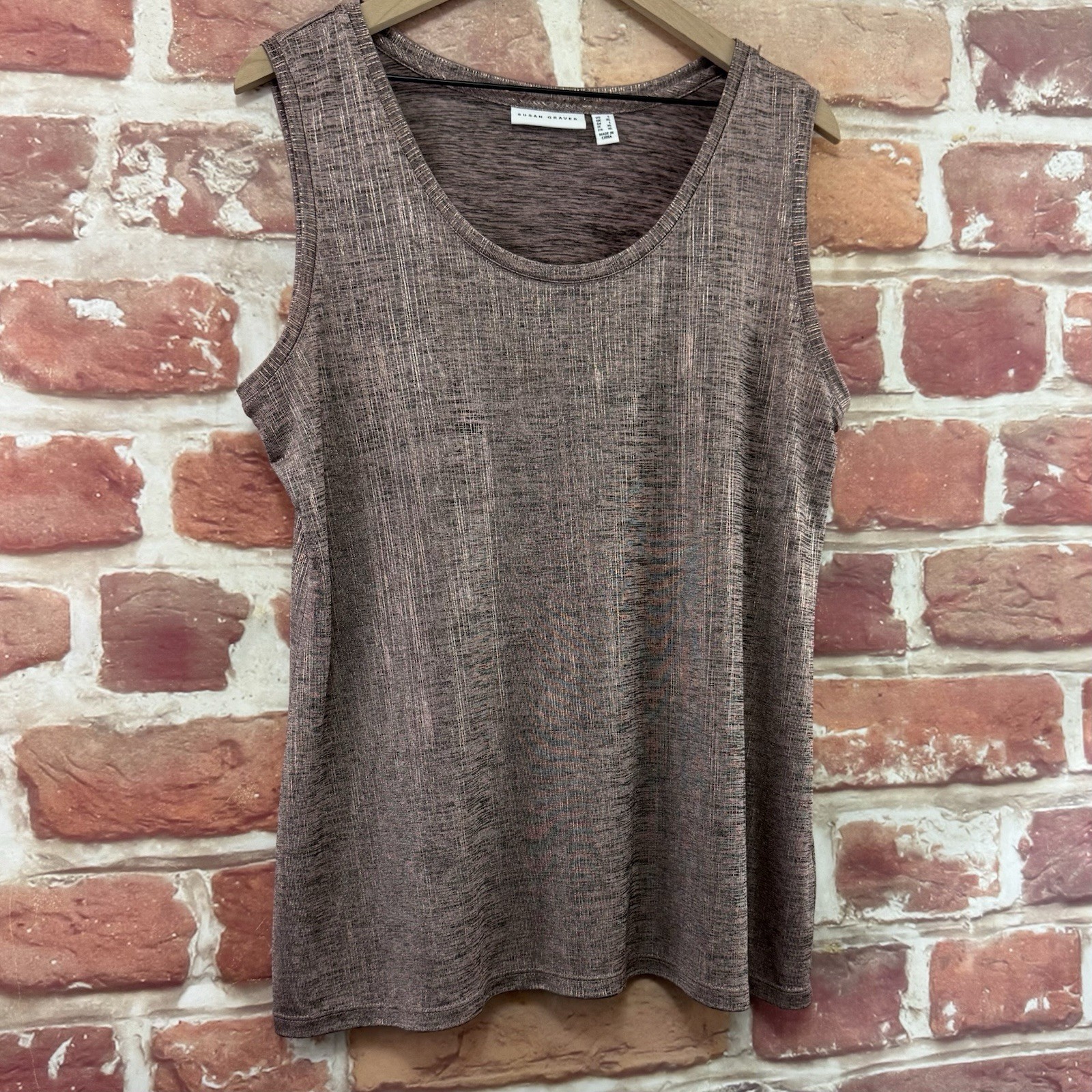 Susan Graver Top Womens Large Pink Gray Metallic Stretchy Camisole Tank Shirt