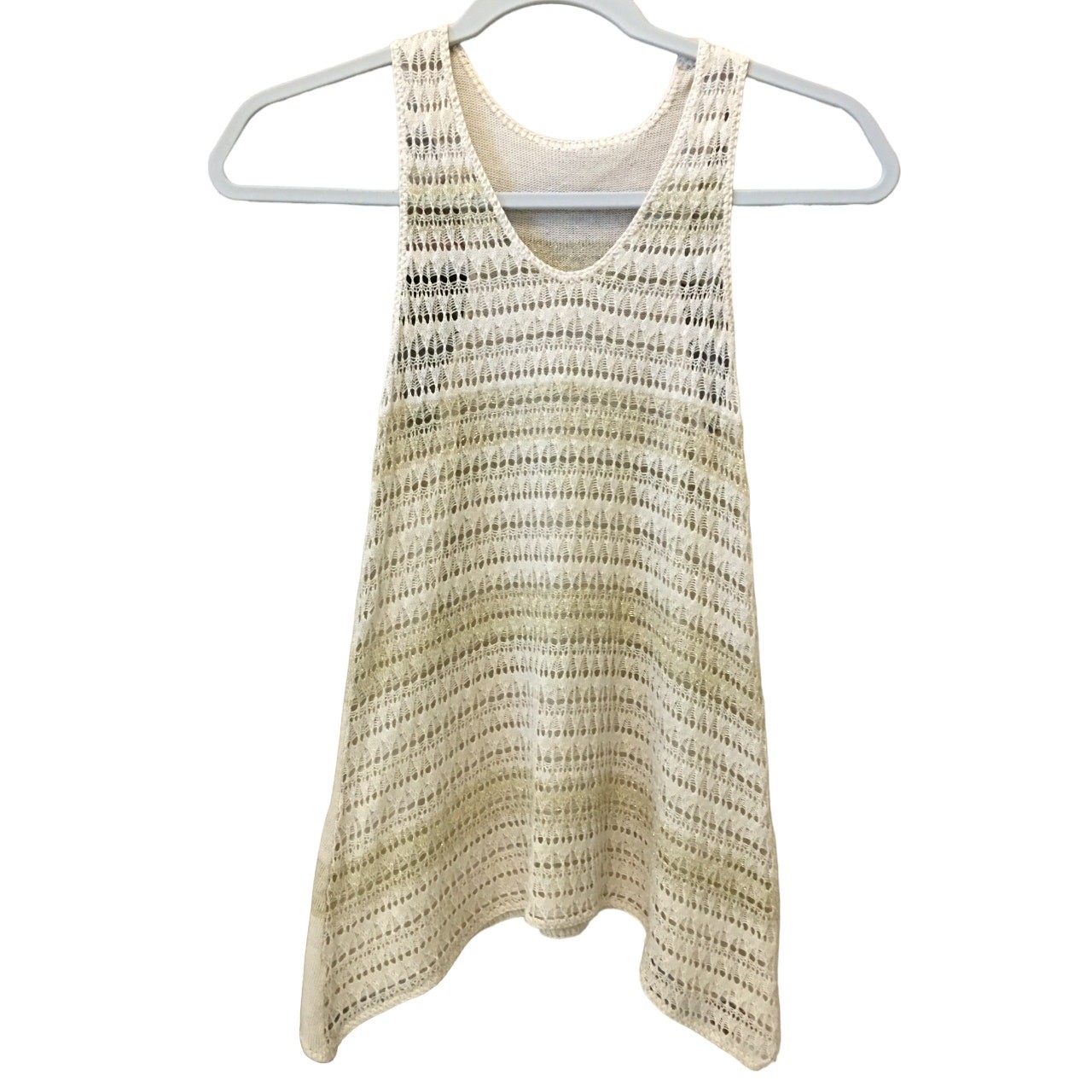 Women’s Crochet Open Knit Racerback Tank Top Small Tan Gold Shimmer Beach Resort
