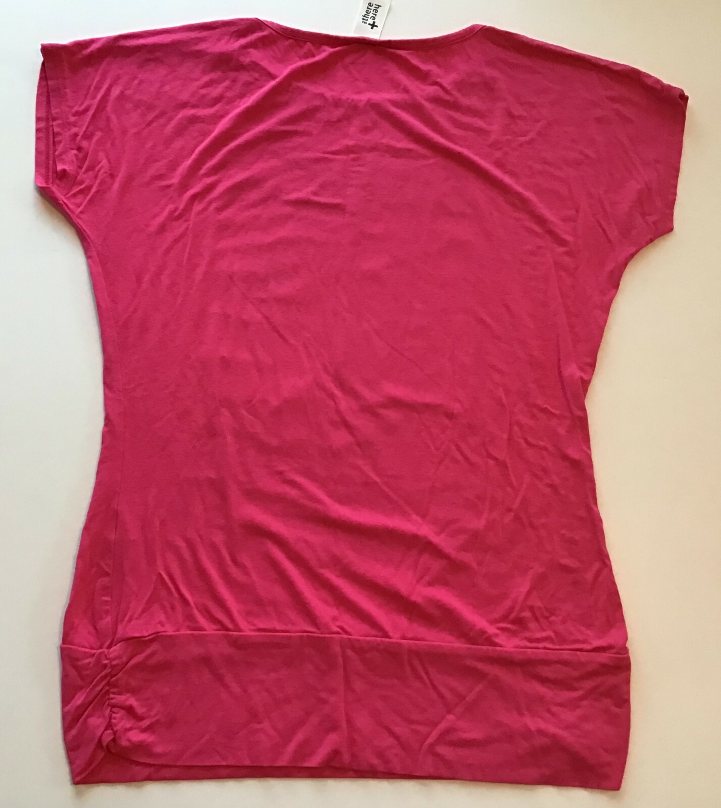 Fashion Studded Women’s T-Shirt 2” Gathered Hem, Pink, Size XL