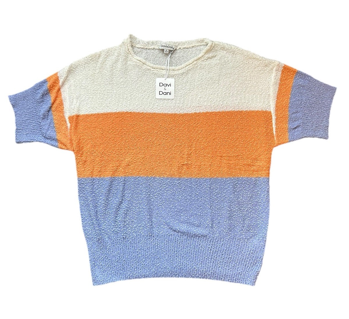 Davi & Dani Top Color Block Cream White Orange Blue Scoop Neck Oversized MEDIUM