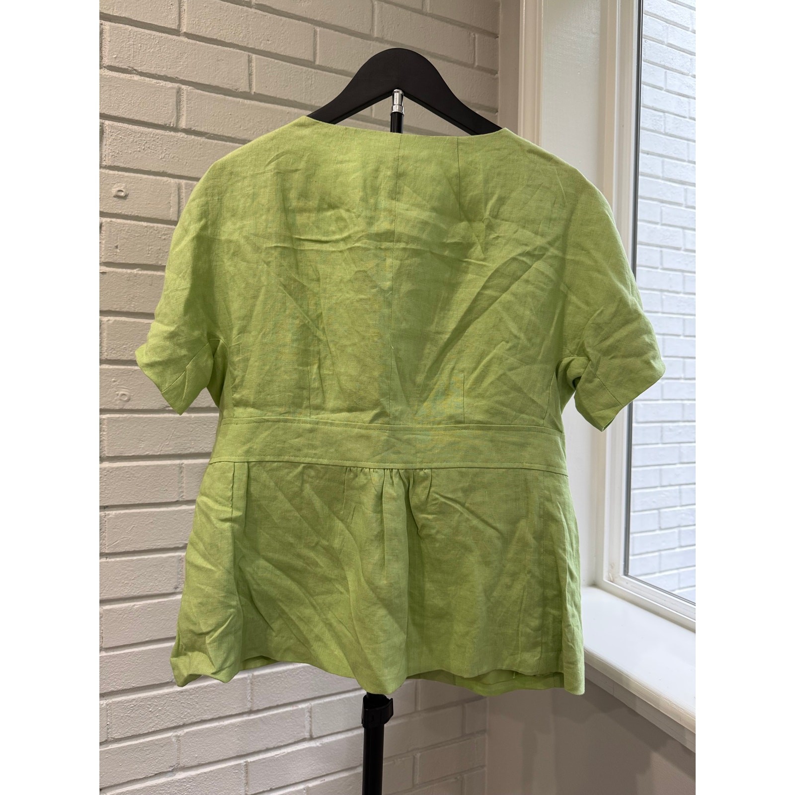 Pistachio Green Linen Jacket Women M Statement Button Artsy Lagenlook