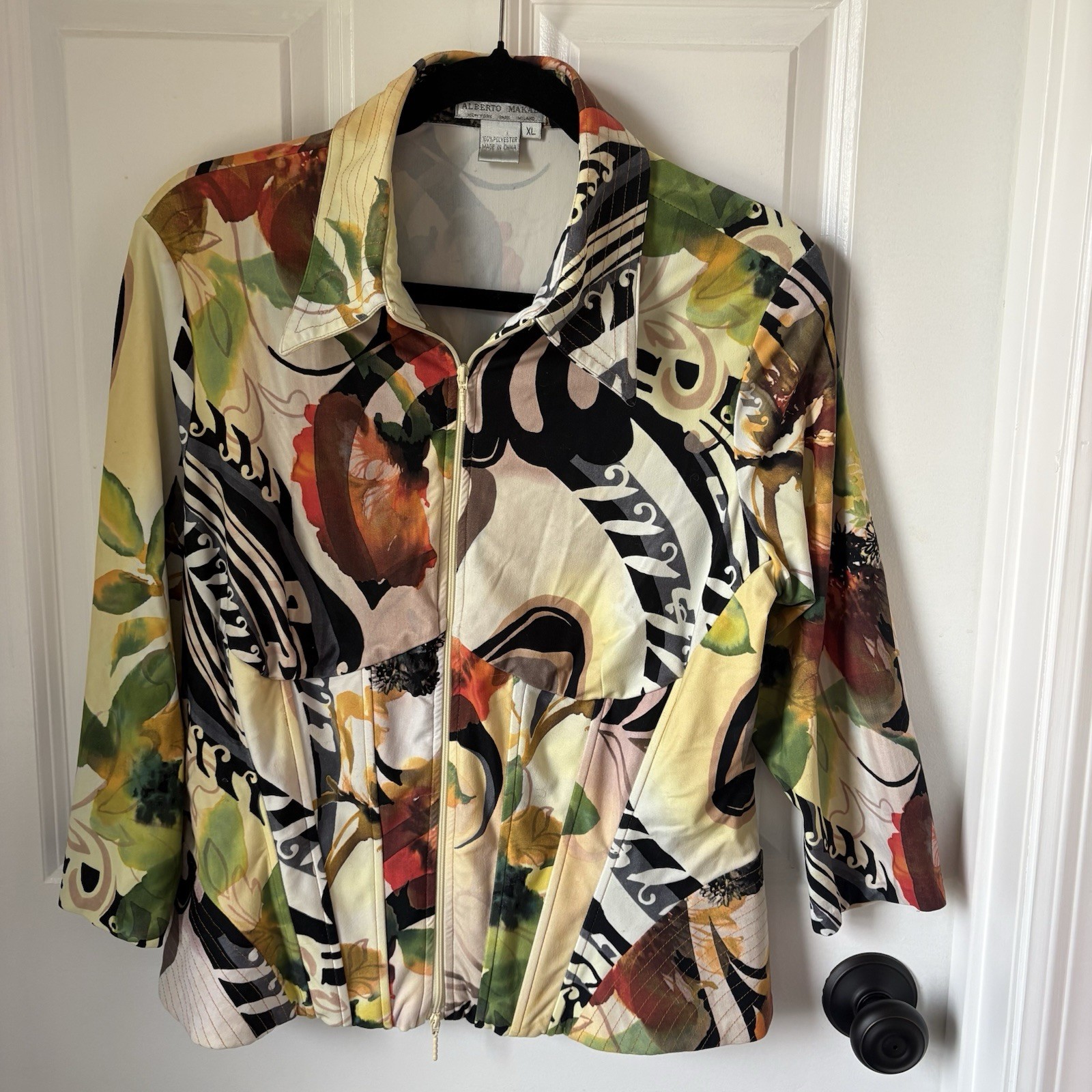 Alberto Malaki Multiple Colored Zip Front Jacket Top XL