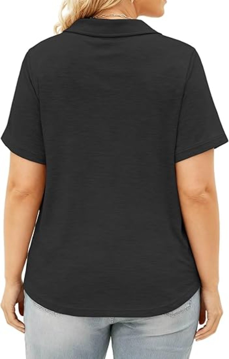 V-neck Casual Polo Minimalist Women’s Summer Short Sleeves Breathable Top XL-5XL