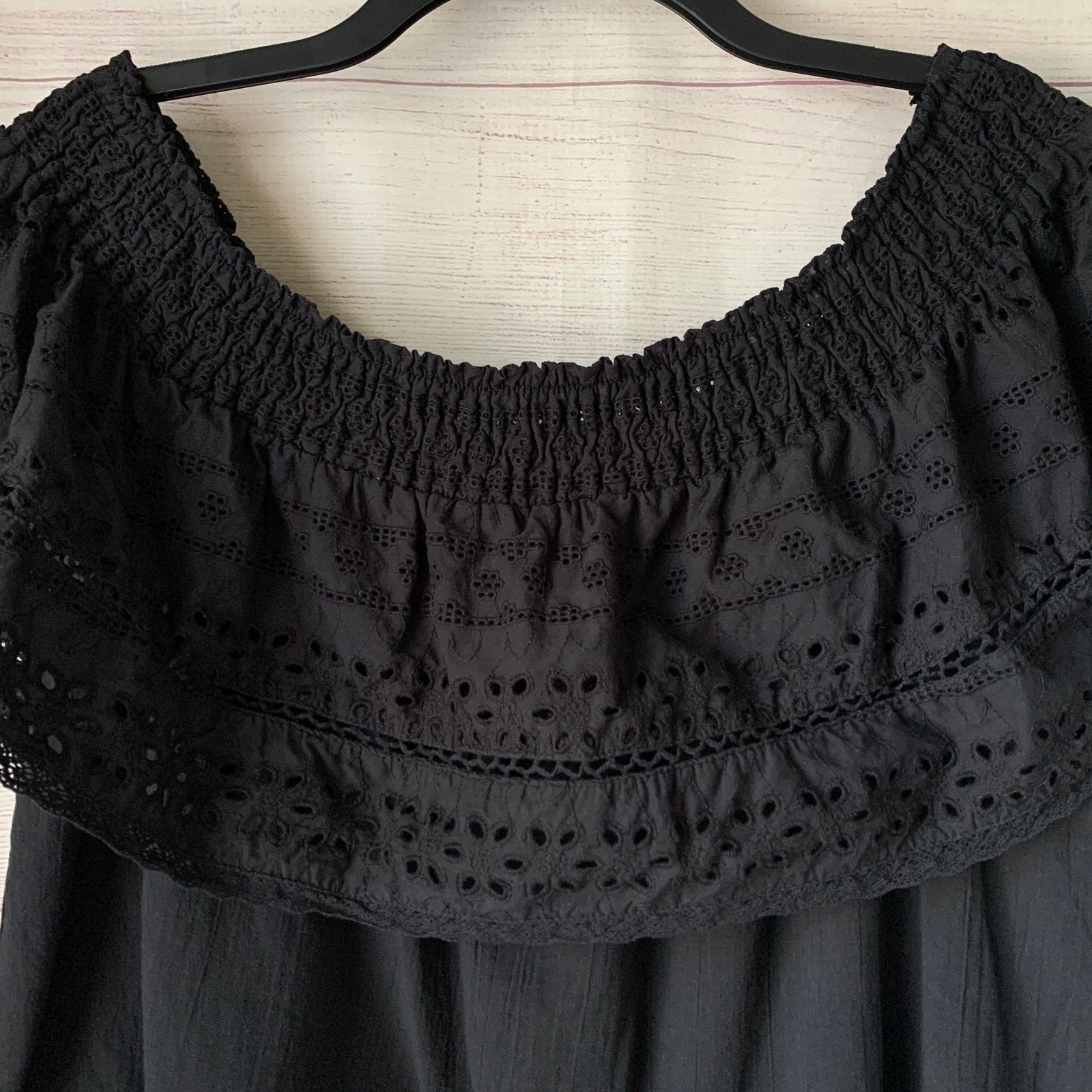 Sofia Jeans by Sofia Vergara Black Eyelet Off the Shoulder Blouse Cotton Size XL