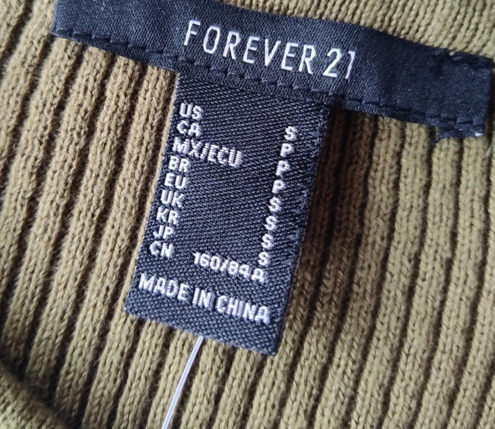 Forever 21 Womens Small Olive Sage Green Notch Neck Ribbed Long Sleeve Top S