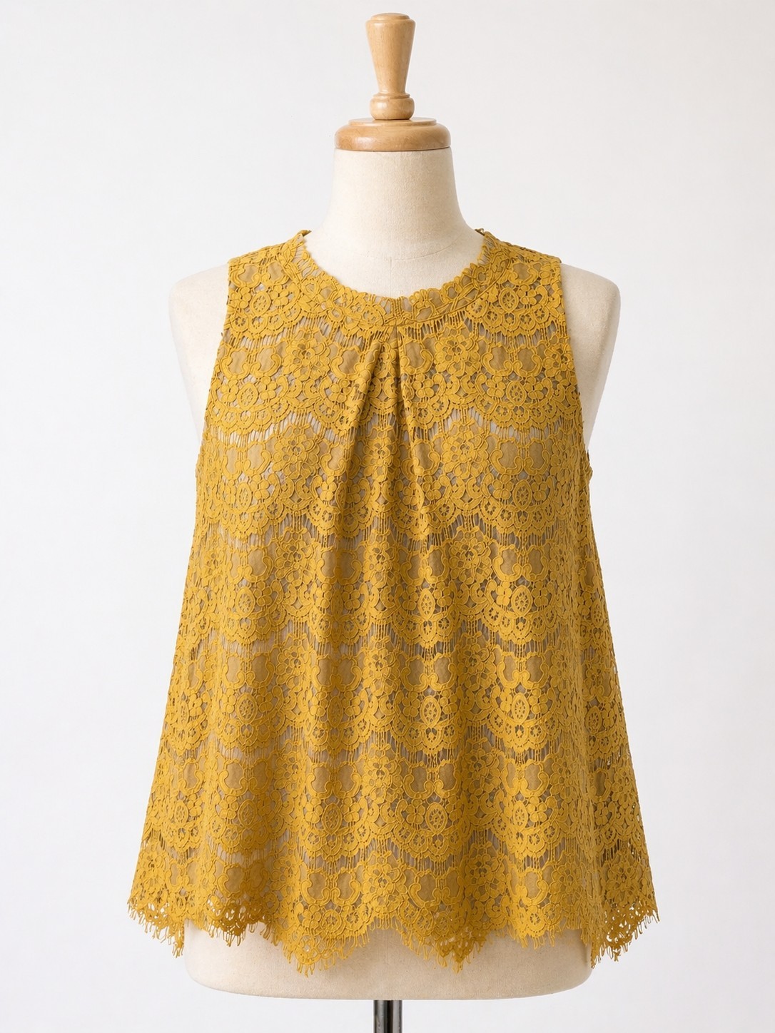 Love, Fire Yellow Floral Lace Shift Dress Sleeveless High Neck XL Button