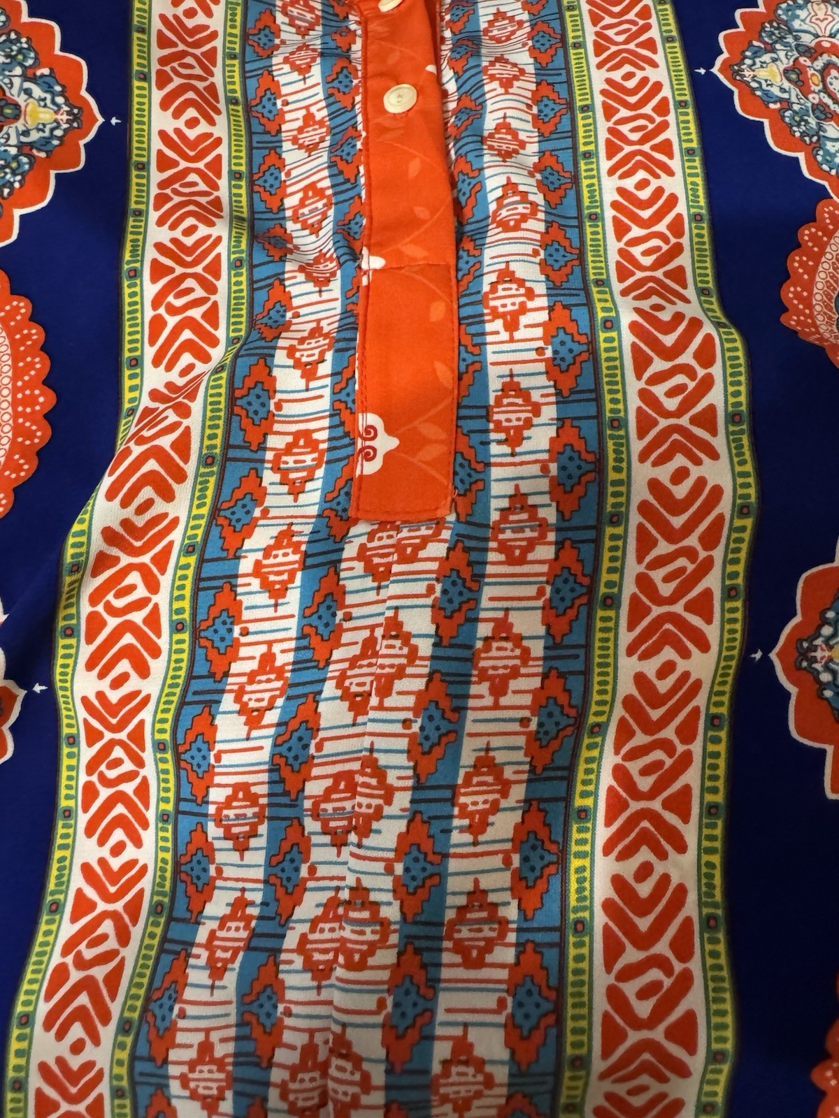 NEW! Gibson & Latimer Boho Placement Print Tunic Blouse Size XL Orange Blue