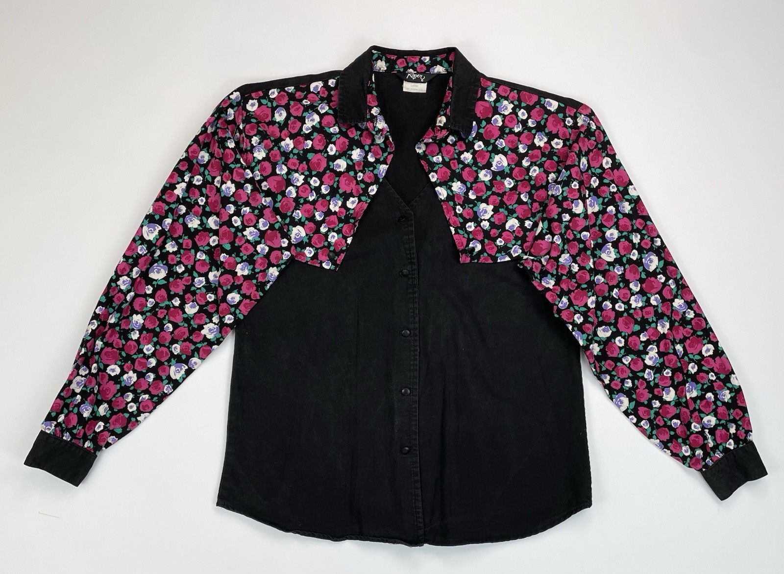 Vintage 90s Roper Western Yoke Button Up Shirt Floral Print Cowgirl Large Cotton