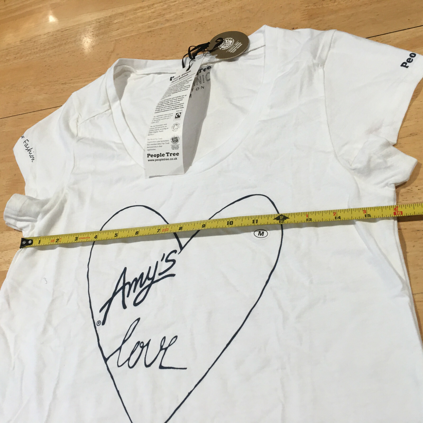 People Tree AMY’S LOVE Fair Food+Fair Fashion Organic Foodie White Tshirt Sz M