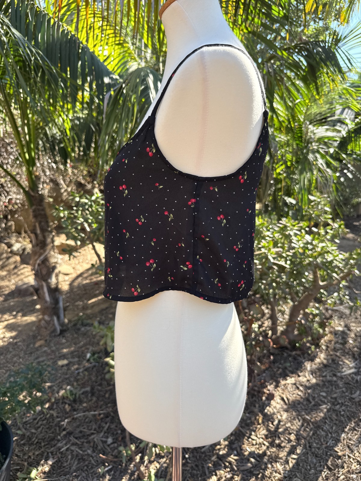 90s Y2K Revival Sheer Cherry Micro Dot Cropped Cami Size S Whimsigoth Dark Fairy