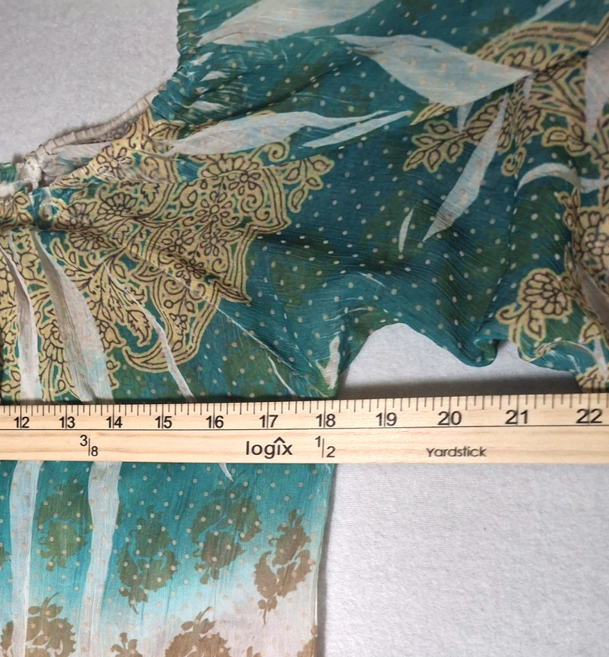 Mushka Boho Teal Paisley Ombre Off-Shoulder Puff Sleeve Blouse PM Fairy Festival