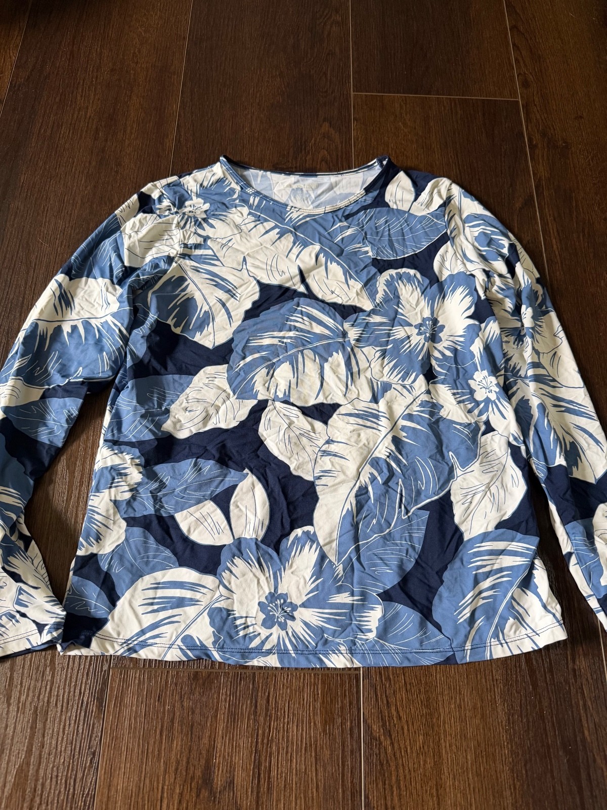 Lands End Blue Floral Pattern Long Sleeve Shirt Size Small