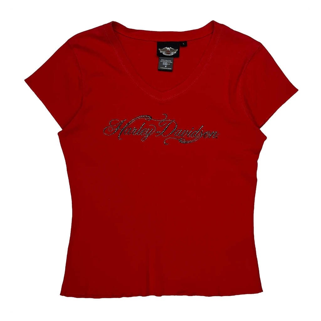 None Harley Davidson Studded T-Shirt – Large Red Cotton