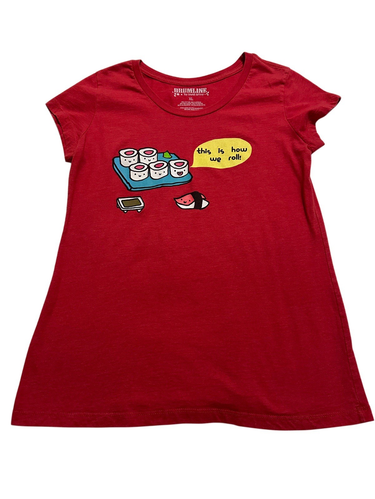 DRUMLINE by Royal Army T-shirt Women’s Size XL Red graphic print “Sushi” casual