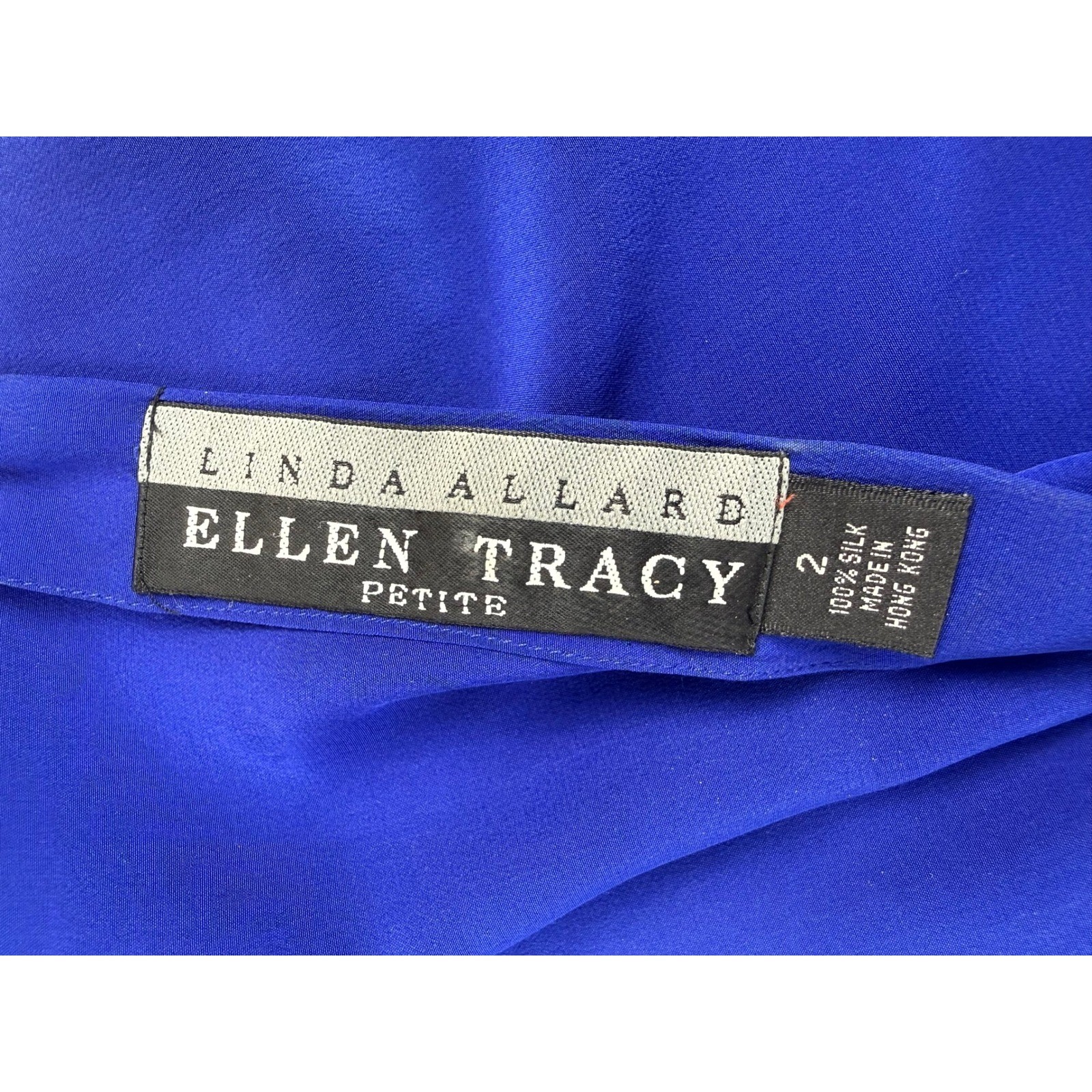 Vintage Royal Blue Silk Blouse Cowl Scarf Neck 2P Linda Allard Ellen Tracy