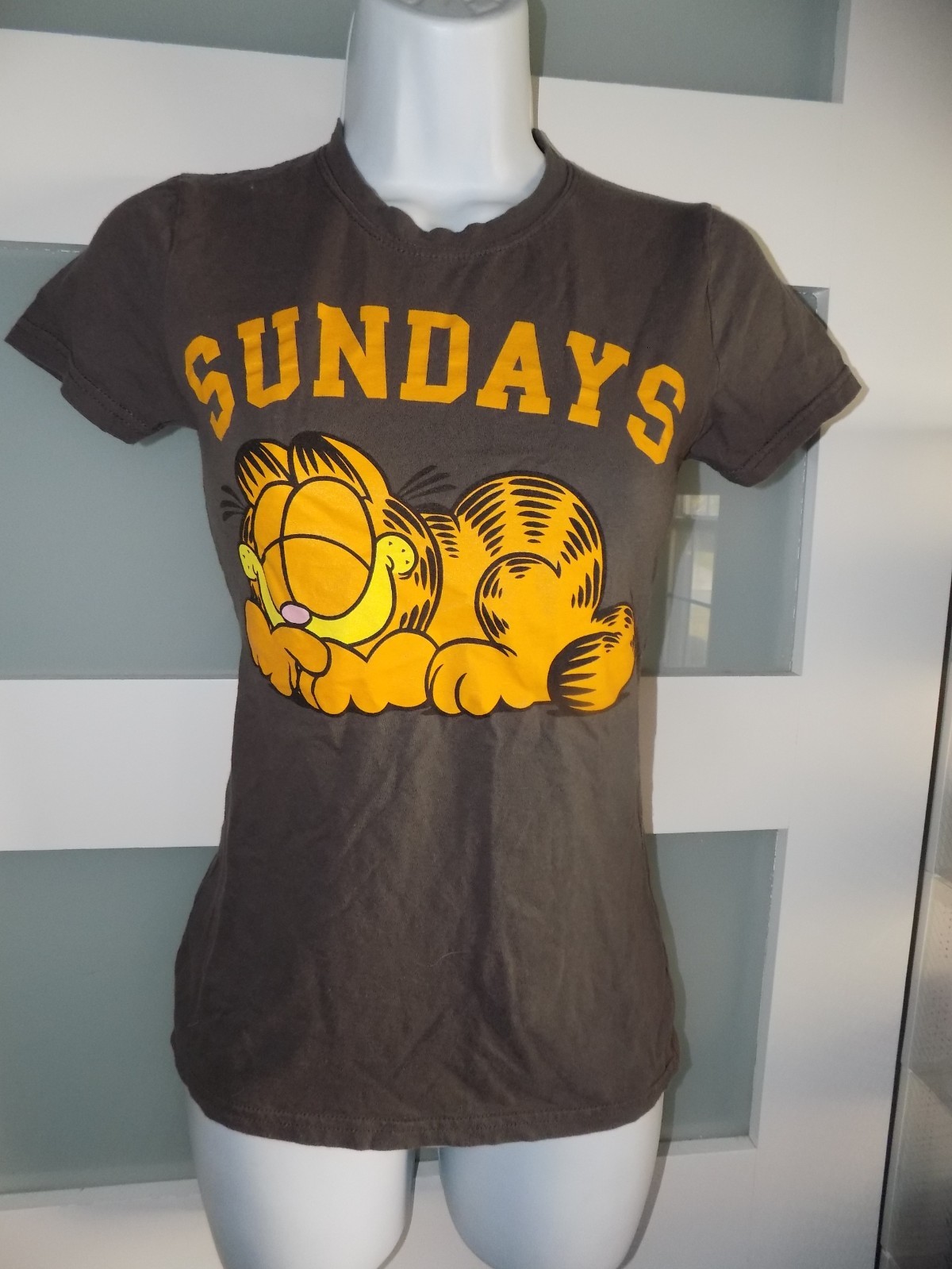 Garfield “SUNDAYS” Slate Color Graphic SS Shirt Size S Women’s