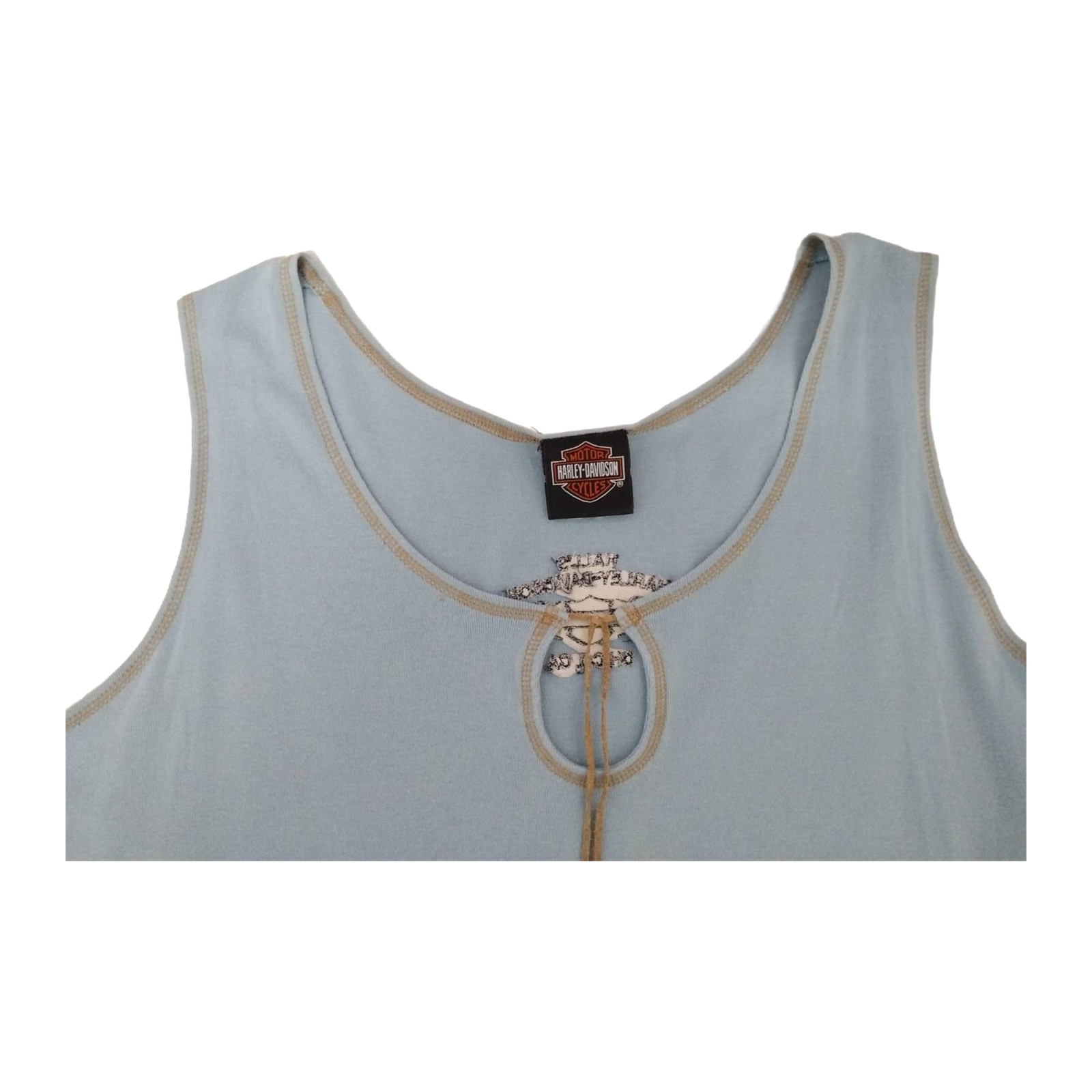 Harley Davidson Women’s Contrast Stitch Keyhole Neckline Tank Top Powder Blue2XL