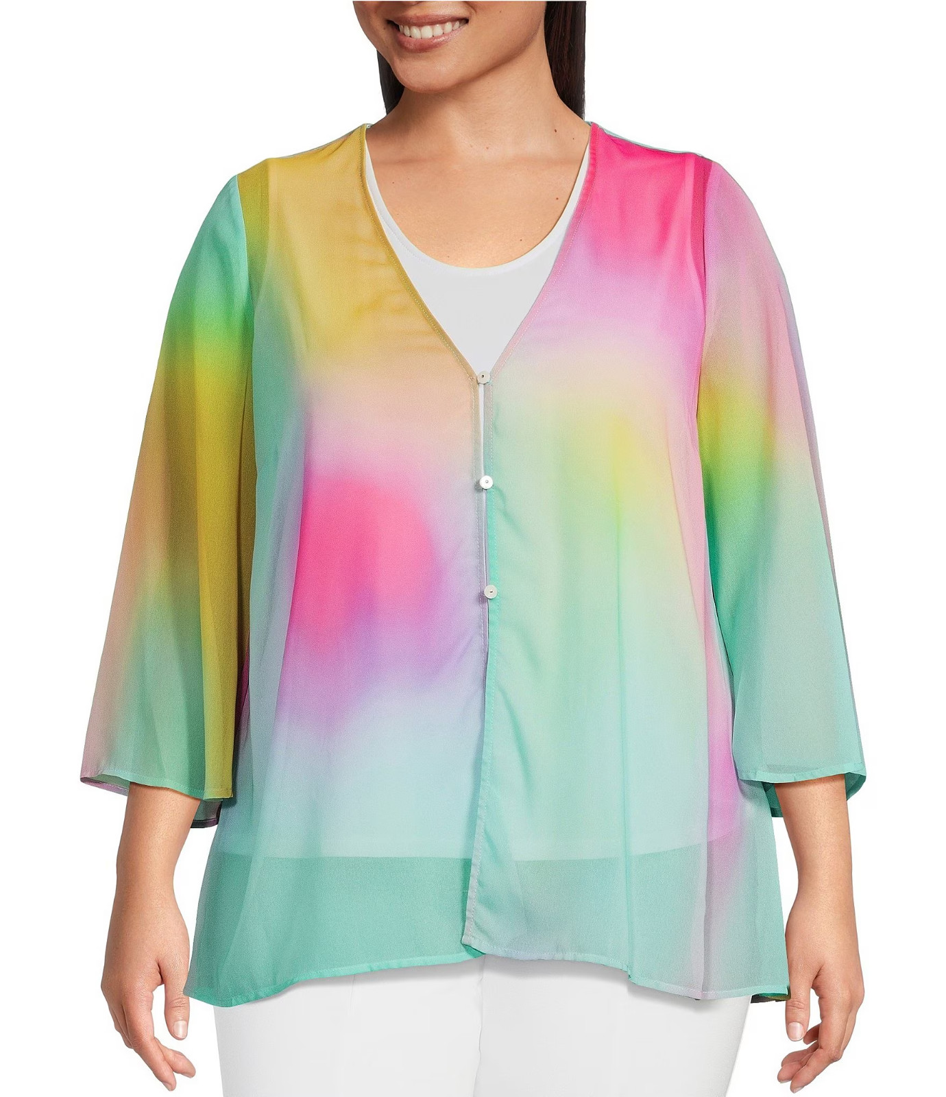 Slim Factor by Investments Overlay Tunic Plus Sz 3X Gradient Hues Print $75 NWT