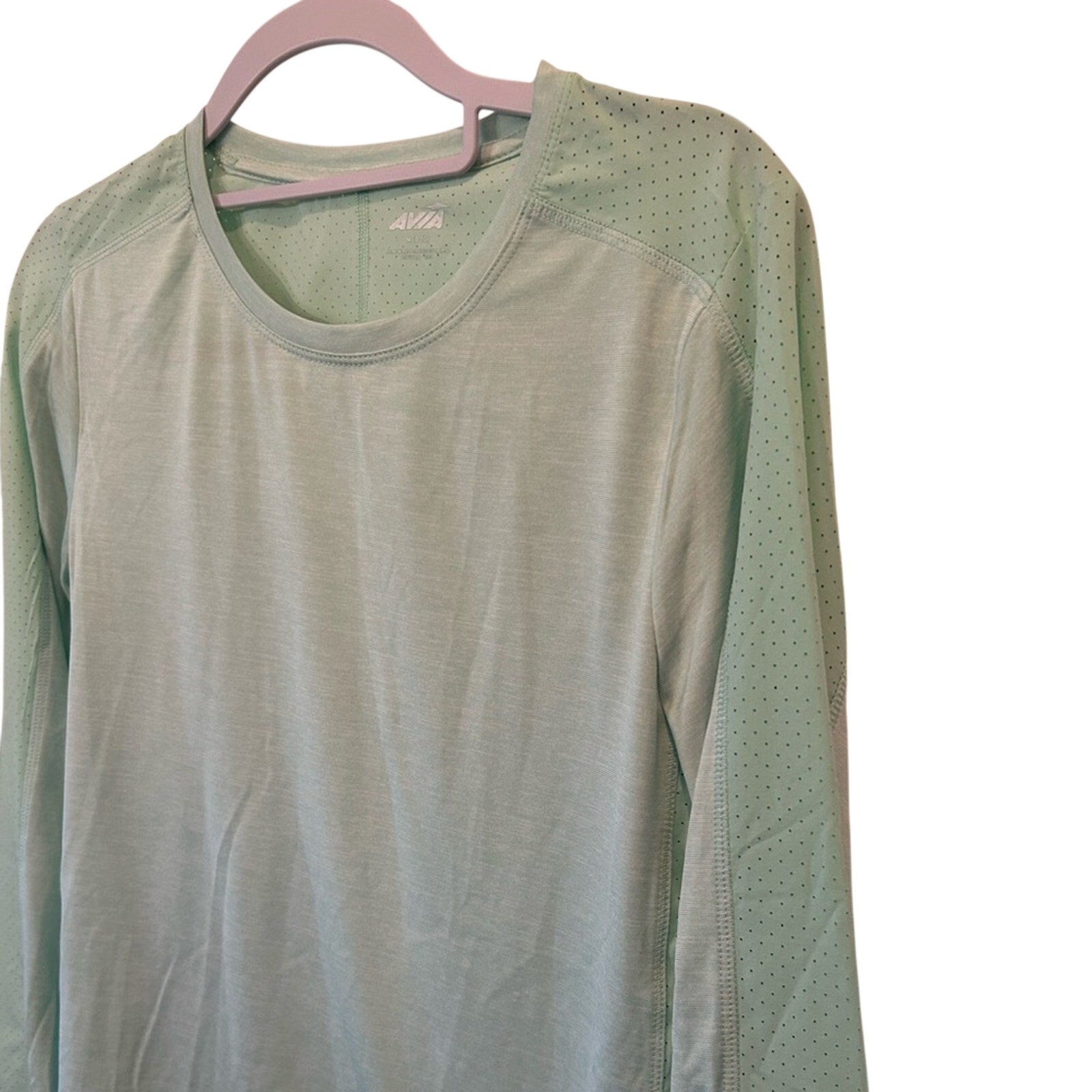 Avia Womens Mint Green Long Sleeve Perforated Athletic Top Size M