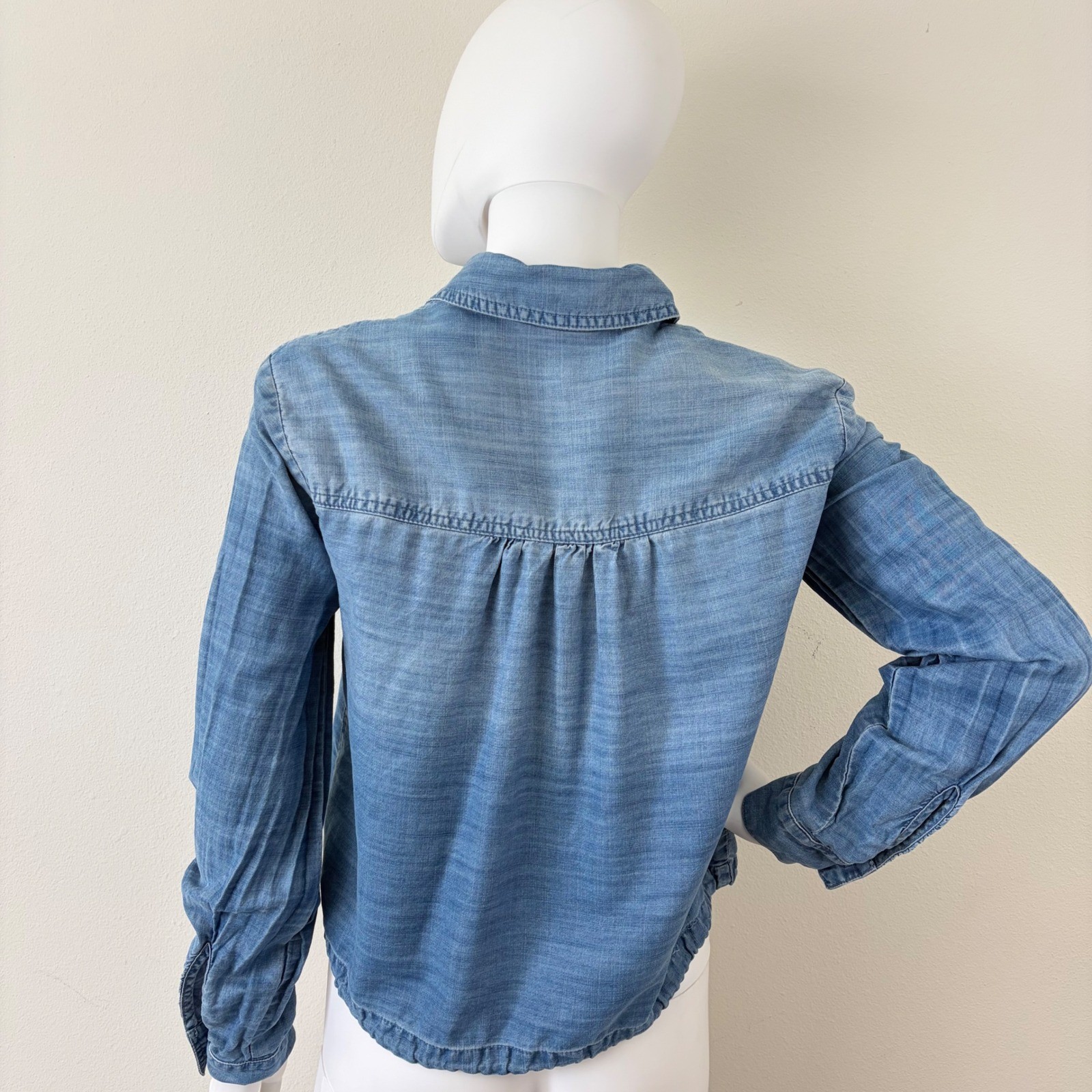 Bella Dahl Womens Blue Tencel Lyocell Cropped Chambray Denim Shirt Small