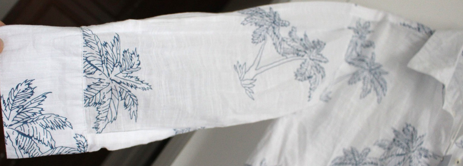 Blue Island Beach Long Sleeve Shirt L White Blue Palm Tree Embroidered Cover Up