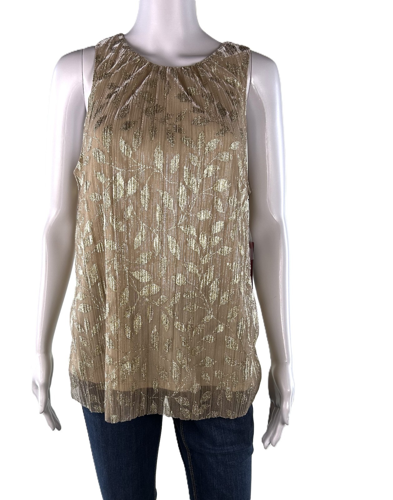 Vince Camuto Womens Medium Gold Metallic Floral Sleeveless Blouse NWT