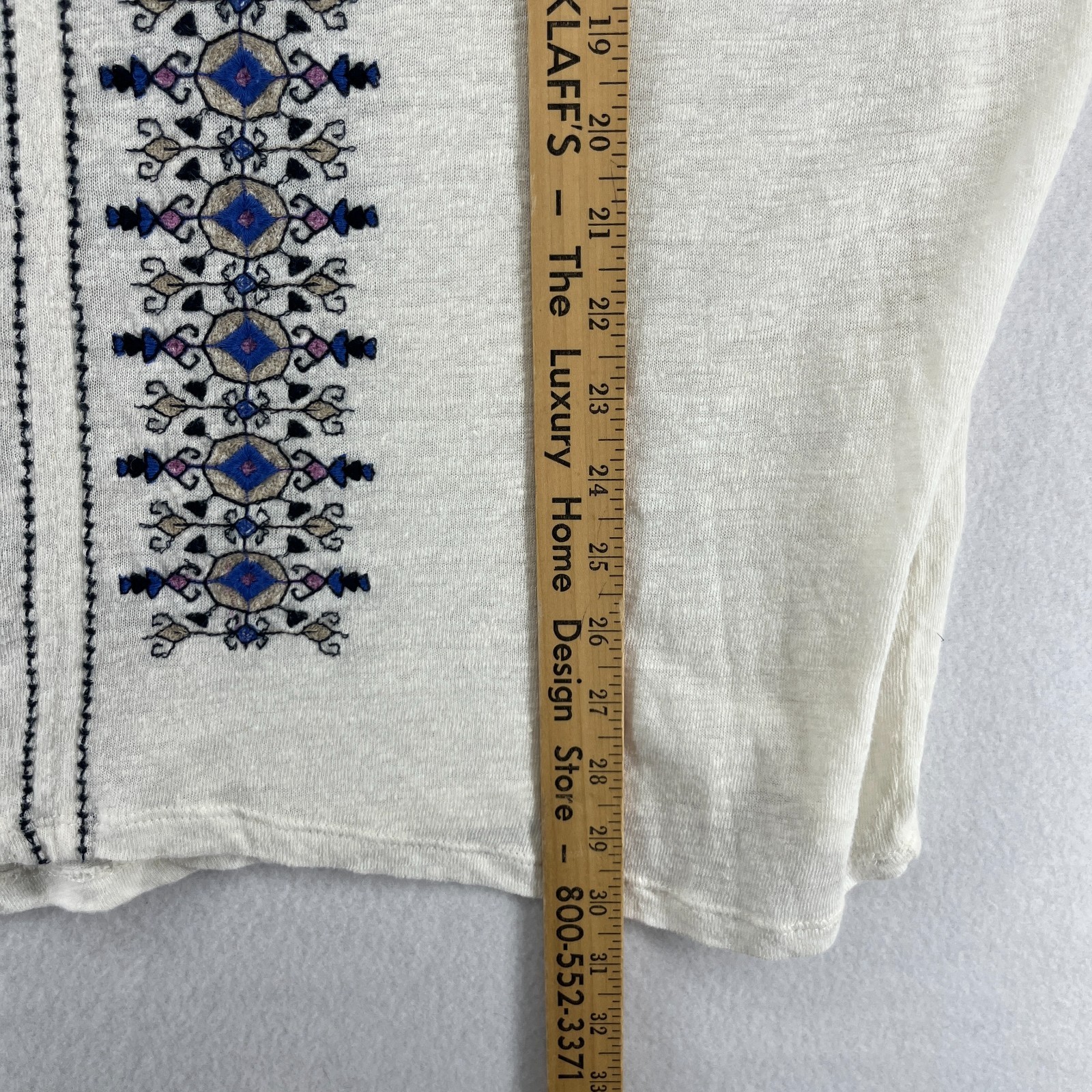 LUCKY BRAND Top 1X Plus Boho Peasant Tunic Tassel Tie Slub Linen Blend Off White