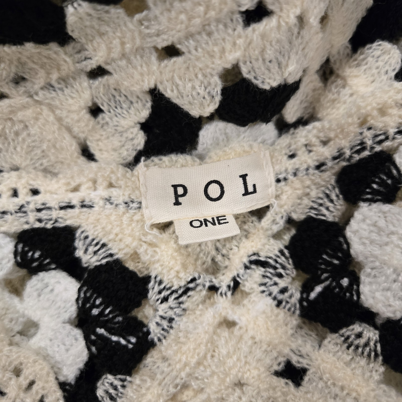POL Crochet Granny Square Top Black Cream Oversized Boho Festival One Size NWT