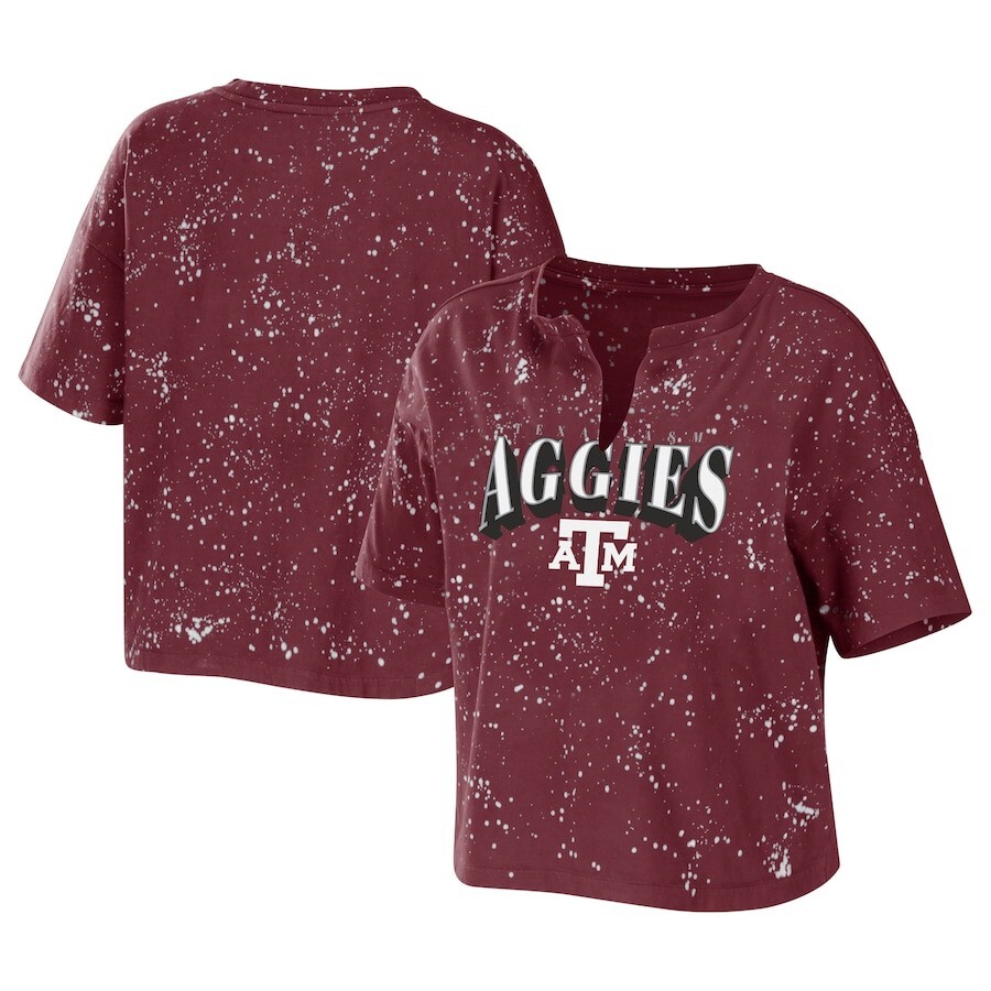 WEAR Texas A&M Aggies Women’s Bleach Wash Cropped Notch Neck T-Shirt Size Xl