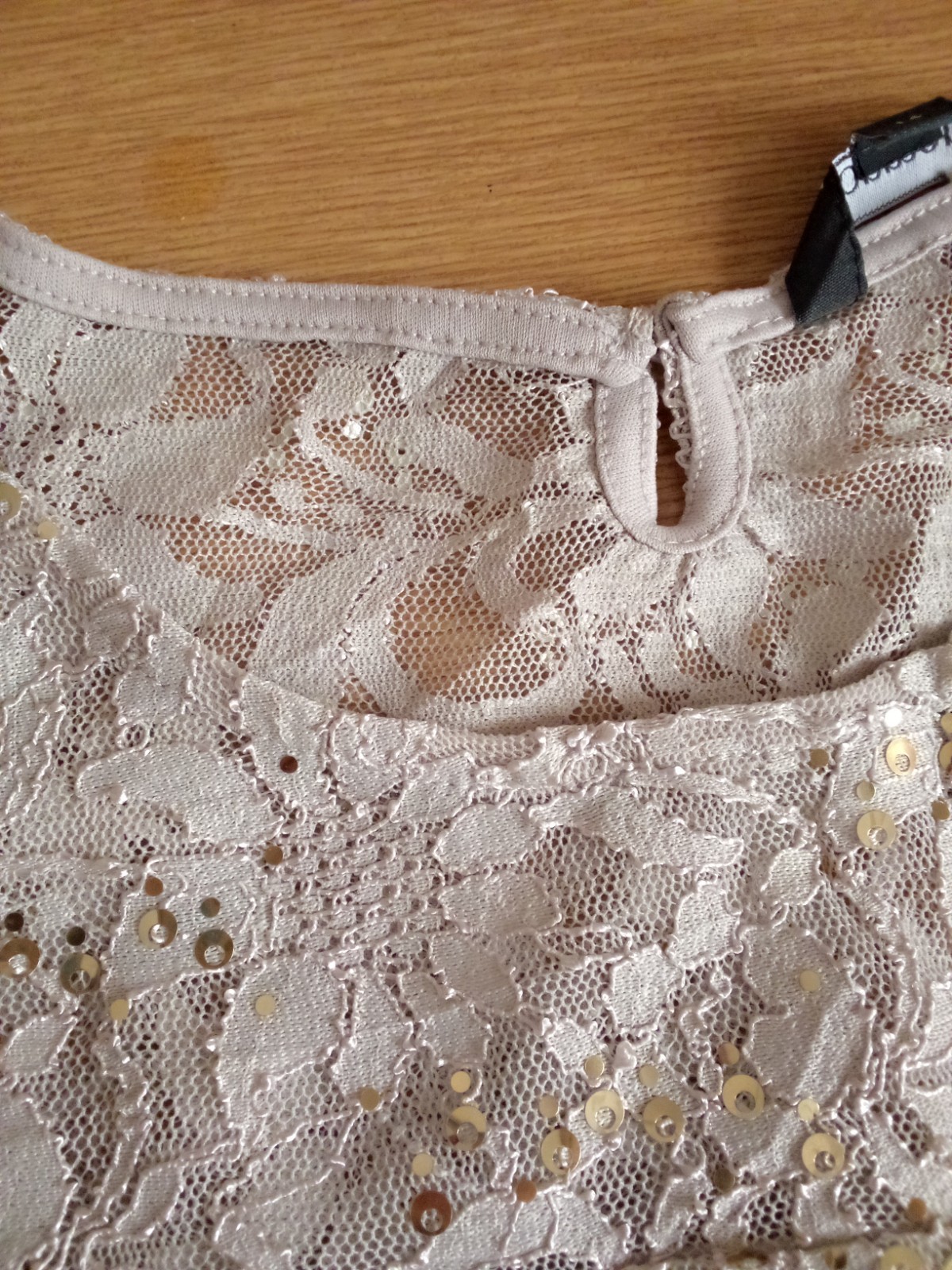 Top Beige Lace Blouse Gold Sequin Embroidered Elegant Women’s Boho Chic