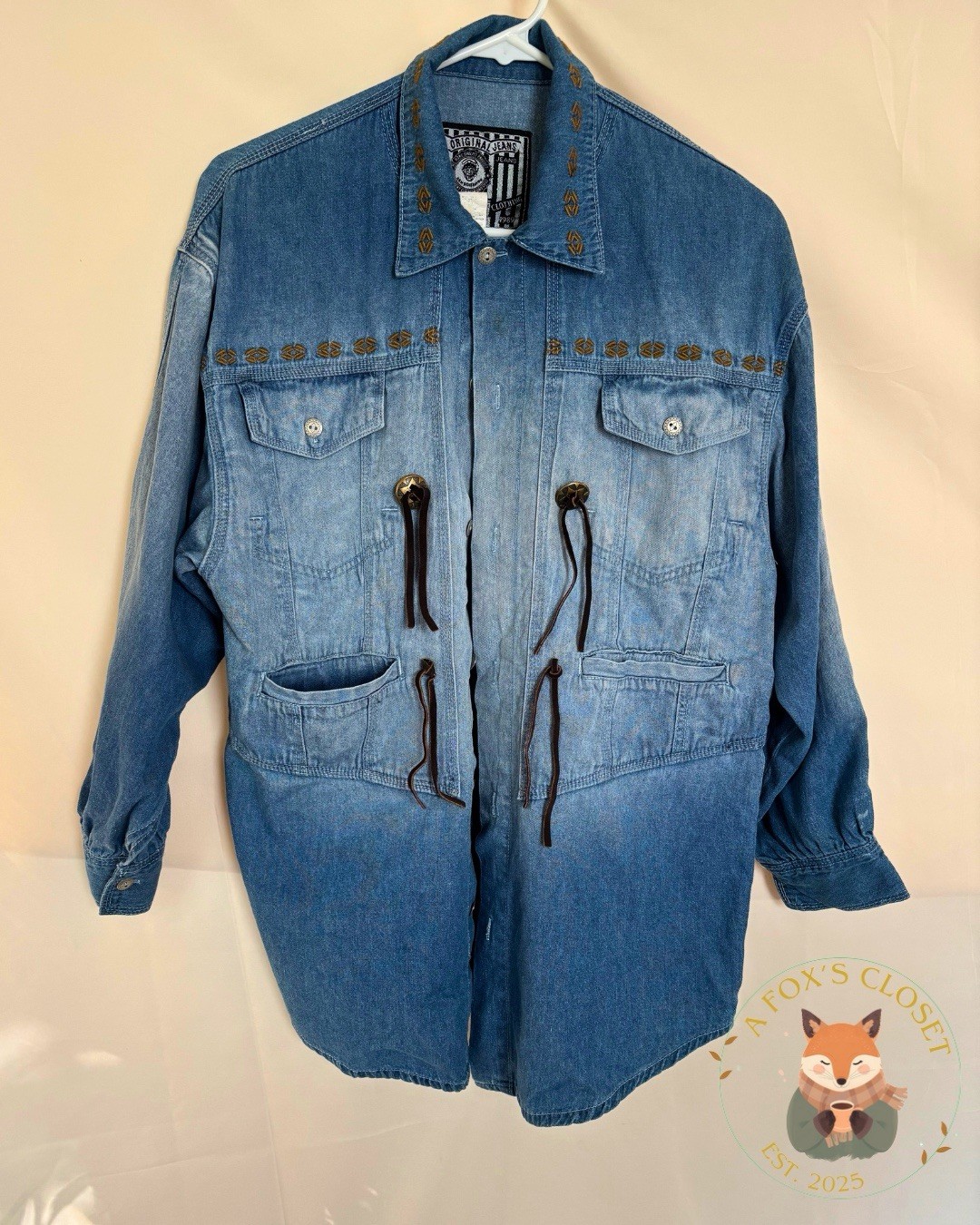 Vintage No! Jeans denim button up with tassels