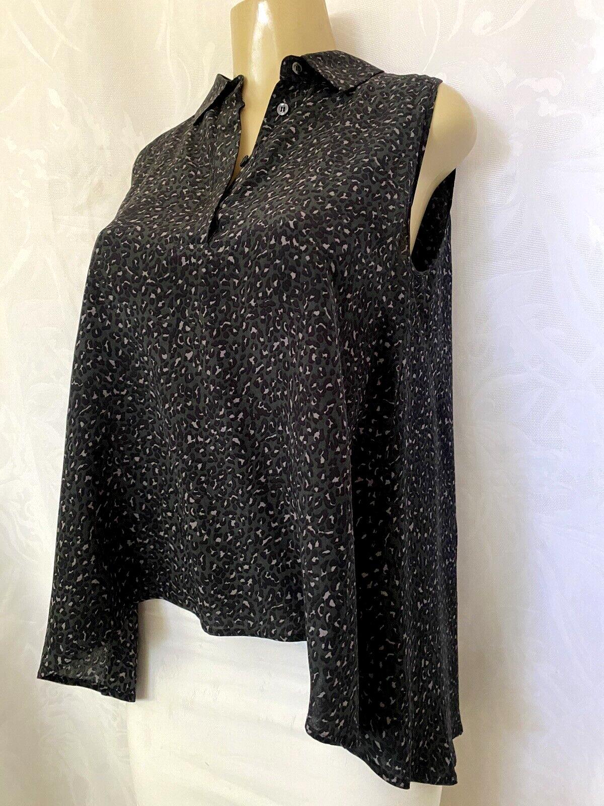 Sportmax Code Silk Top Blouse Shirt Sleeveless Black Gray Button V Neck Flare 8
