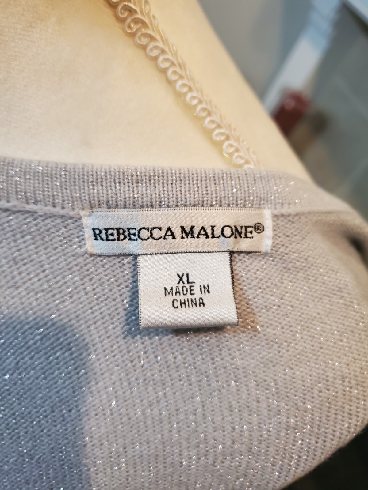 Rebecca Malone XL Light Grey Metallic Pullover Sweater