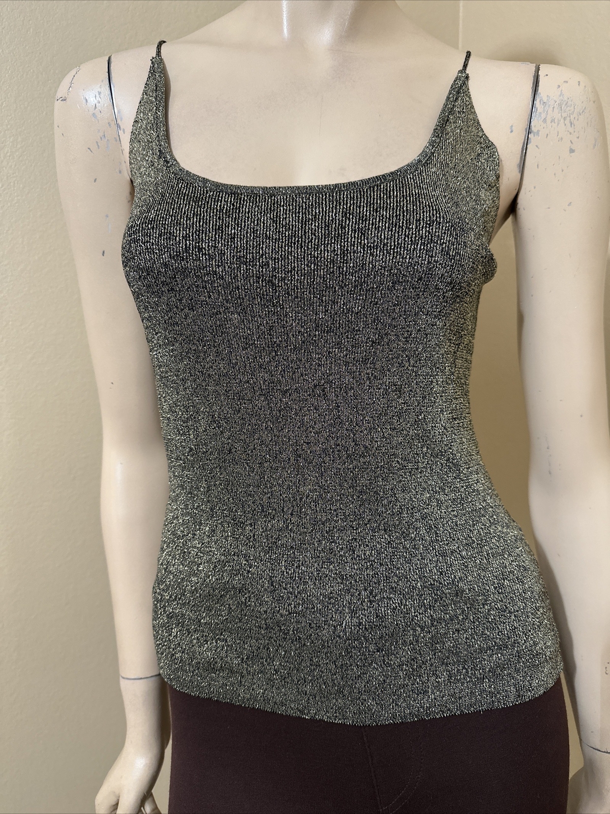Women’s Black Golden Rayon Casual Summer Open Stretch Slim Lacing Size S Blouse