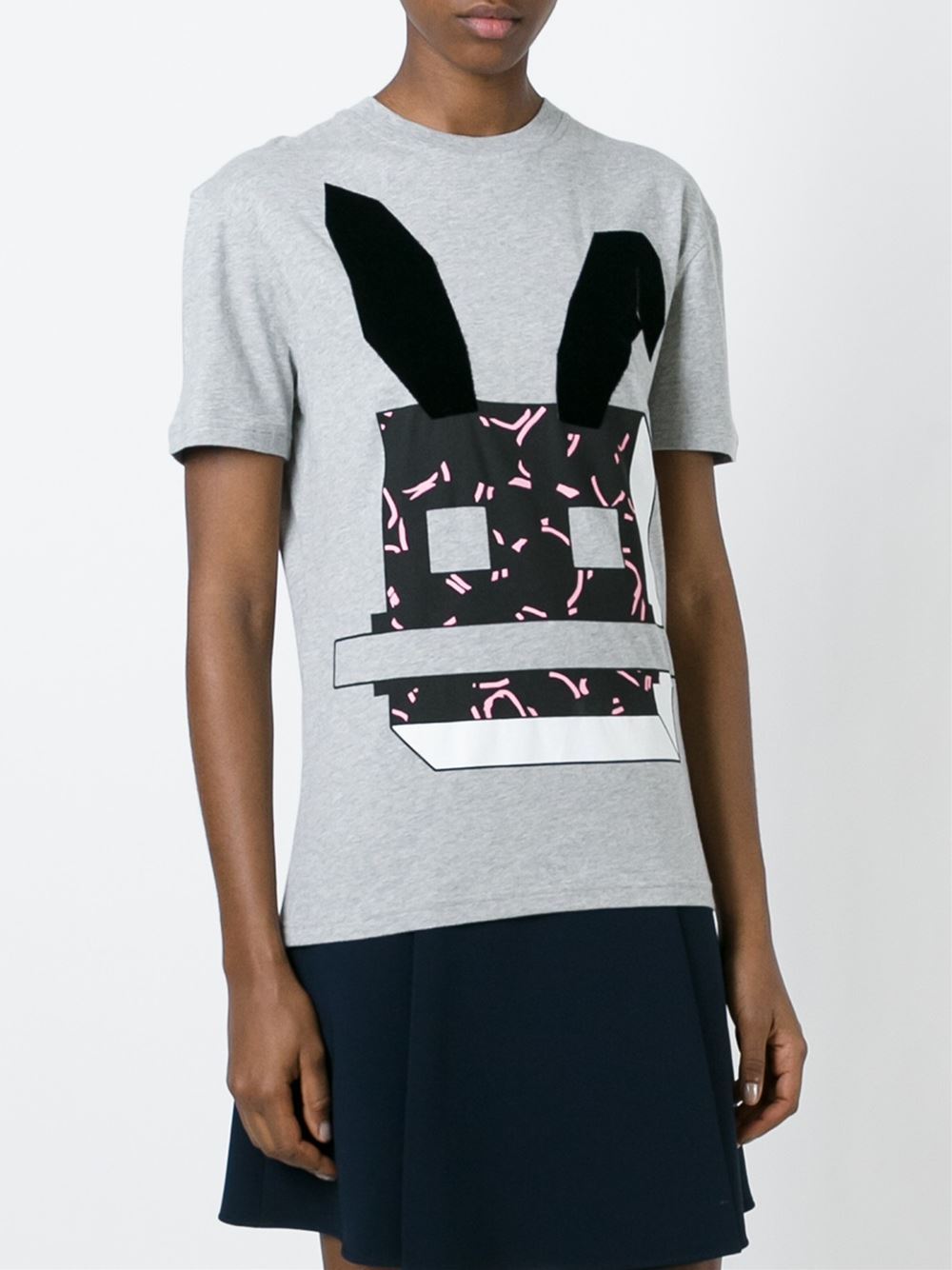 % 100 Authentic Women Electro Bunny print Gray T-shirt