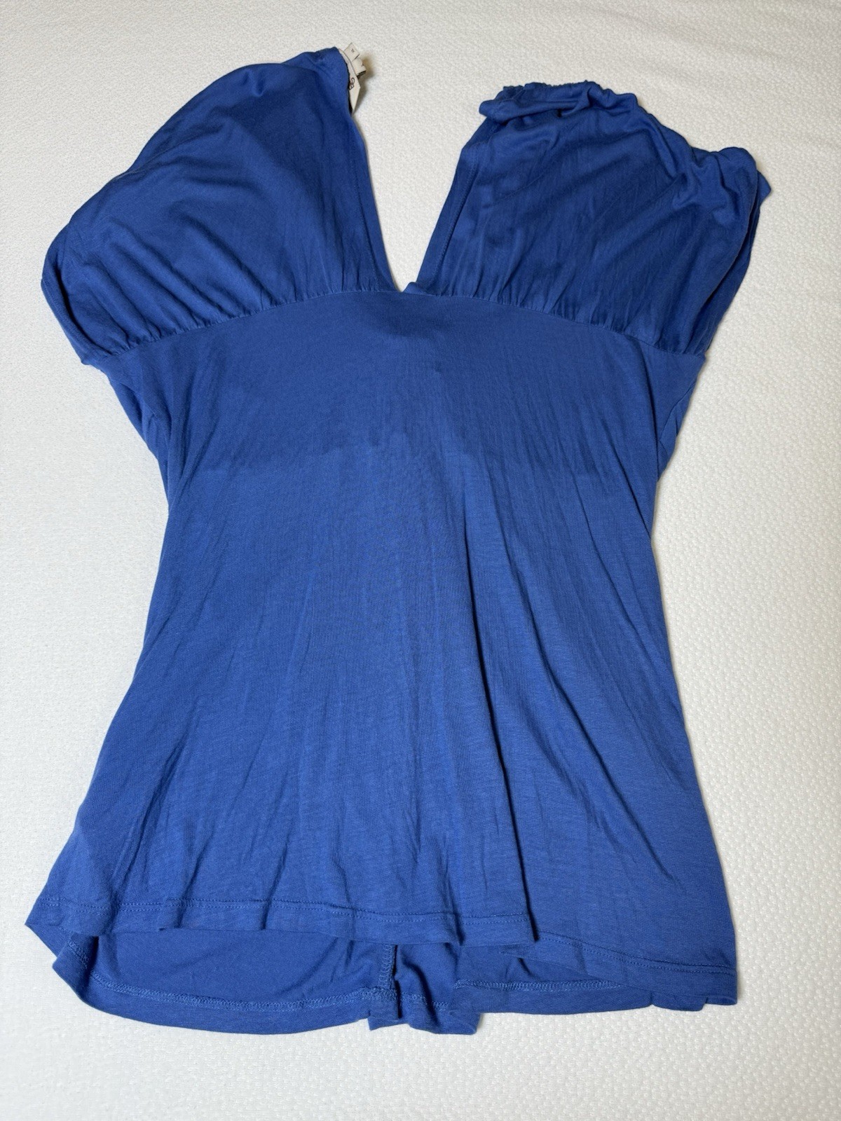 BCBGeneration Blue Short Sleeve Plunge Neck Top XL NWT