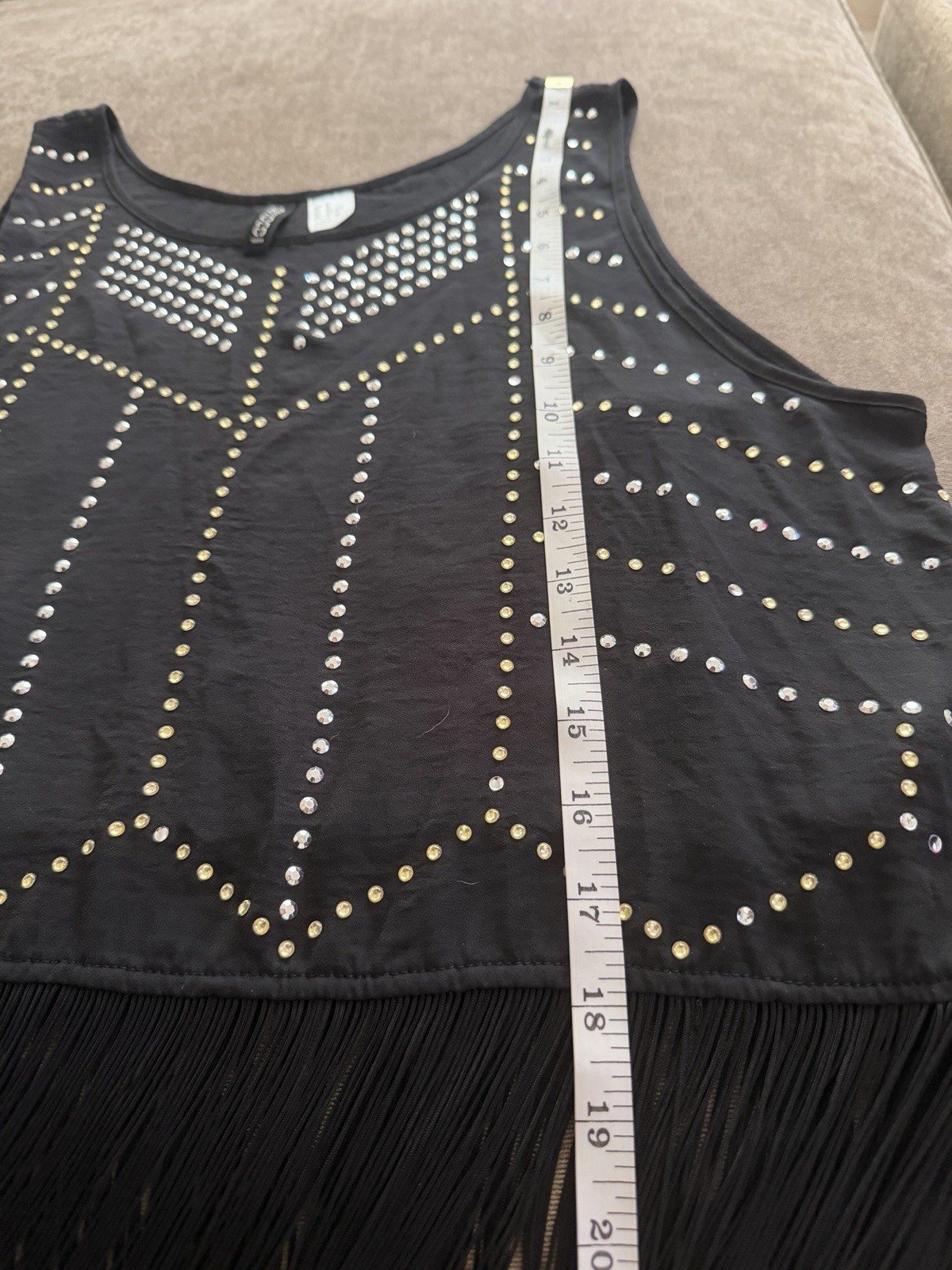 H&M Black Fringe Studded Tank Top Size Medium
