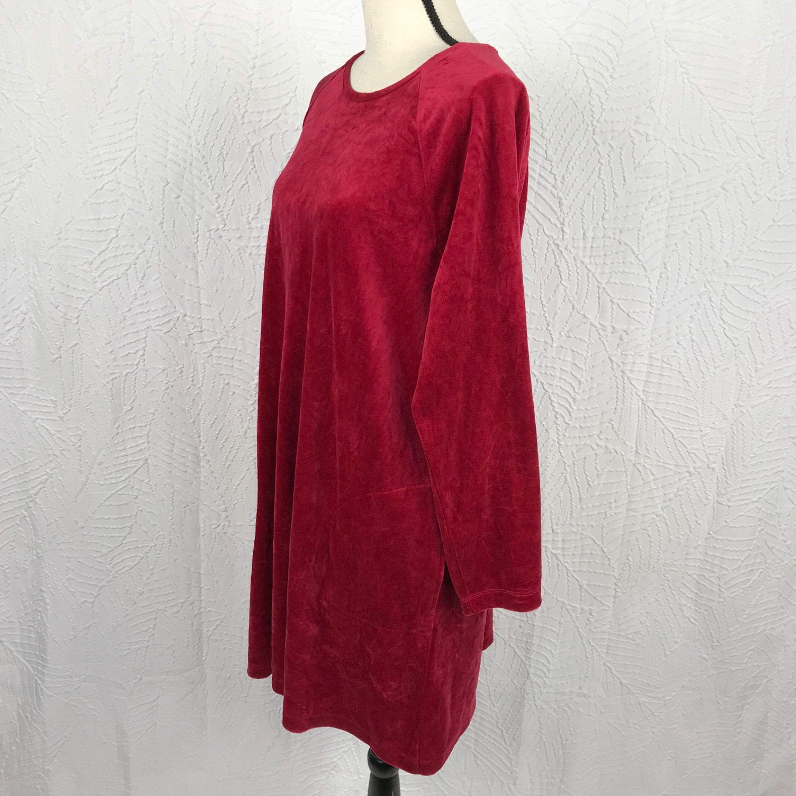 PureJill J Jill Velvet Velour Tunic/Mini Dress Long Sleeve Size XL Red Pockets