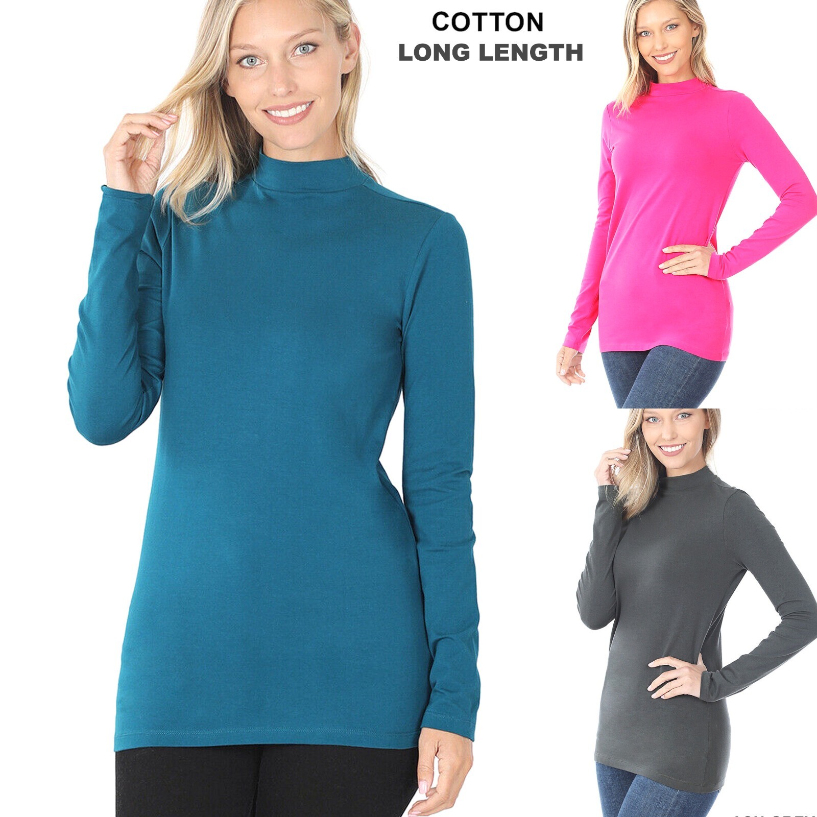 Women’s Mock Neck Soft Cotton Long Sleeve Top Soft Stretch T Shirt Fitted Tee