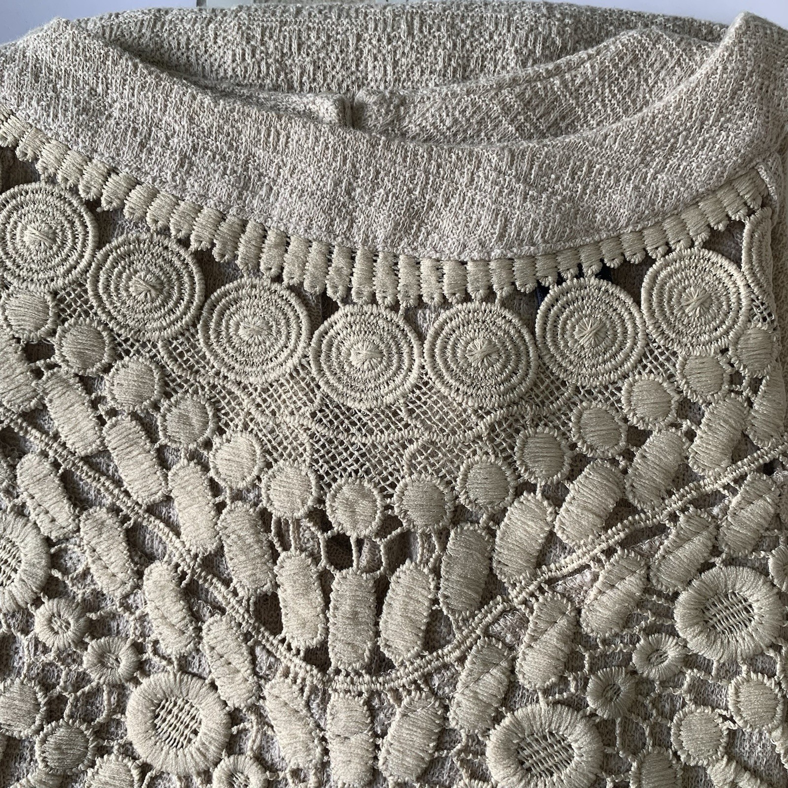 Cable & Gauge Tan Crochet Gauze Halter Tank Top Size M Boho