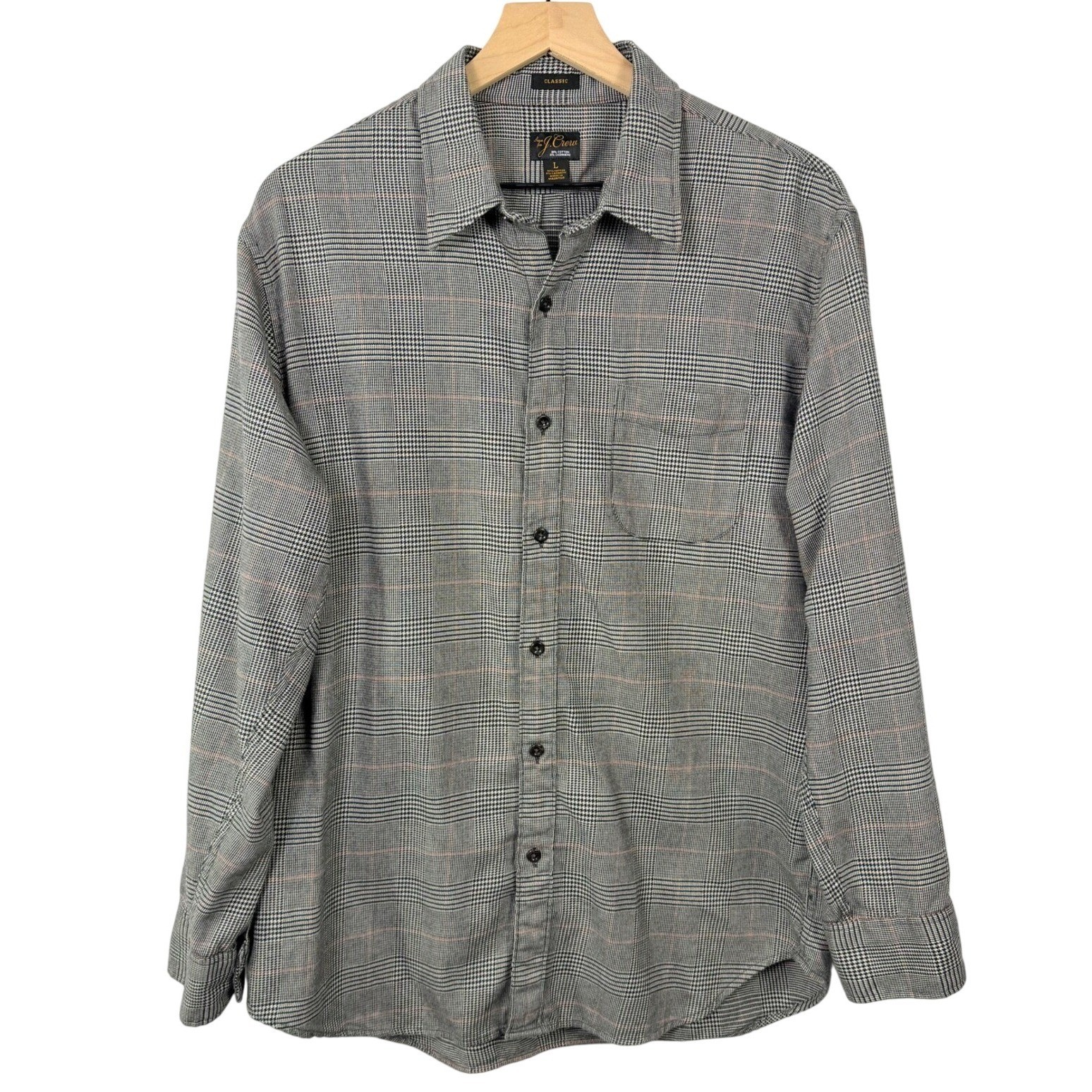 J.Crew Cotton Cashmere Glen Plaid Button Down Shirt Grey CC101 Womens Large
