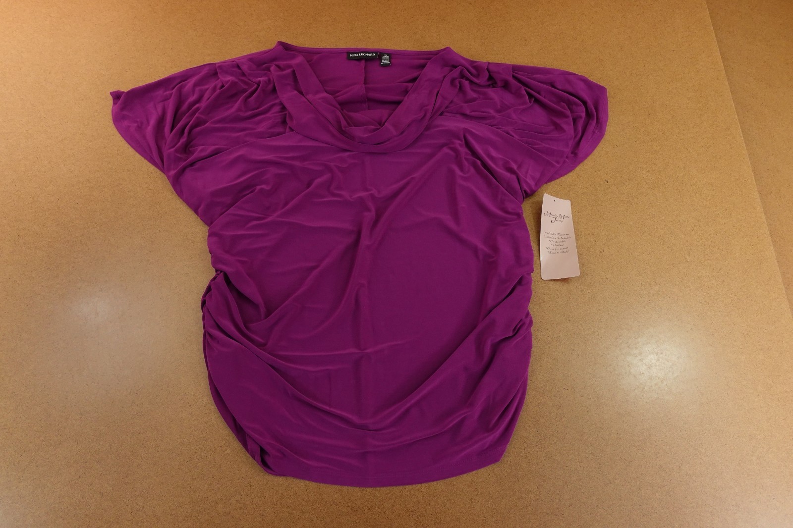 Nina Leonard Womens Size XL Grape Drape Neck Dolman Sleeve Top NWT