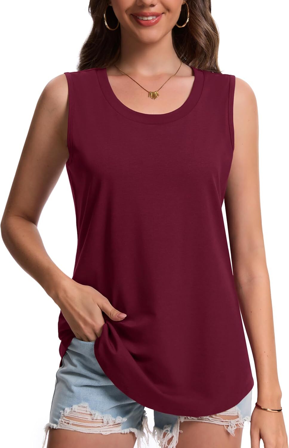 Women’s Summer Tank Top UPF 50+ Sun Protection Loose Fit Scoop Neck Sleeveless