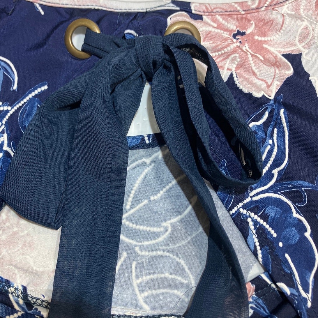 Espresso Navy Floral Stretch Knit Scoop Neck Sleeveless Blouse XL