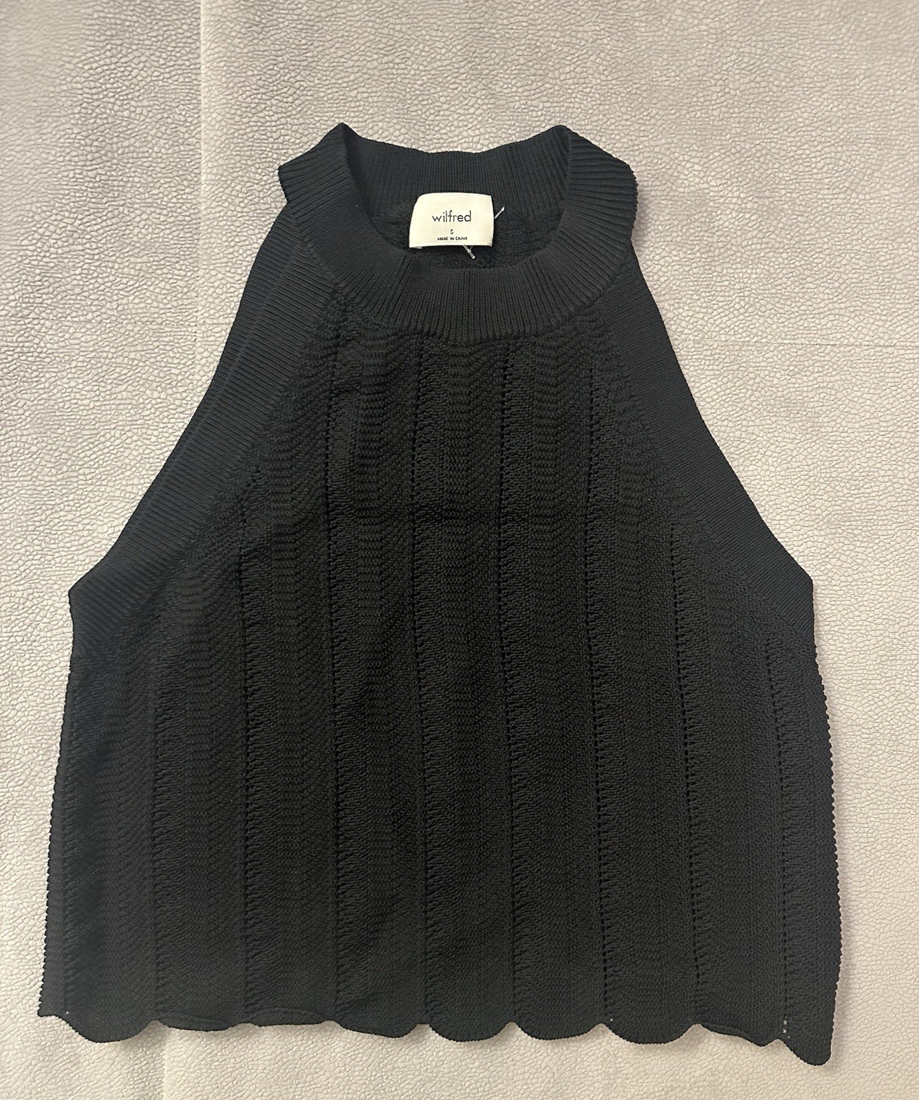 Aritzia WILFRED Black Halter Scallop Knit Crop Tank Top-Size:S
