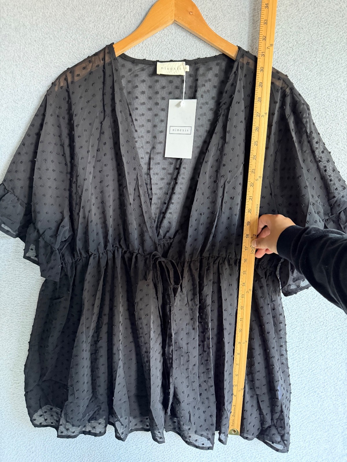 Ninexis Babydoll Women Plus 3X Black Kimono Sheer Swiss Dot Whimsy Goth NWT
