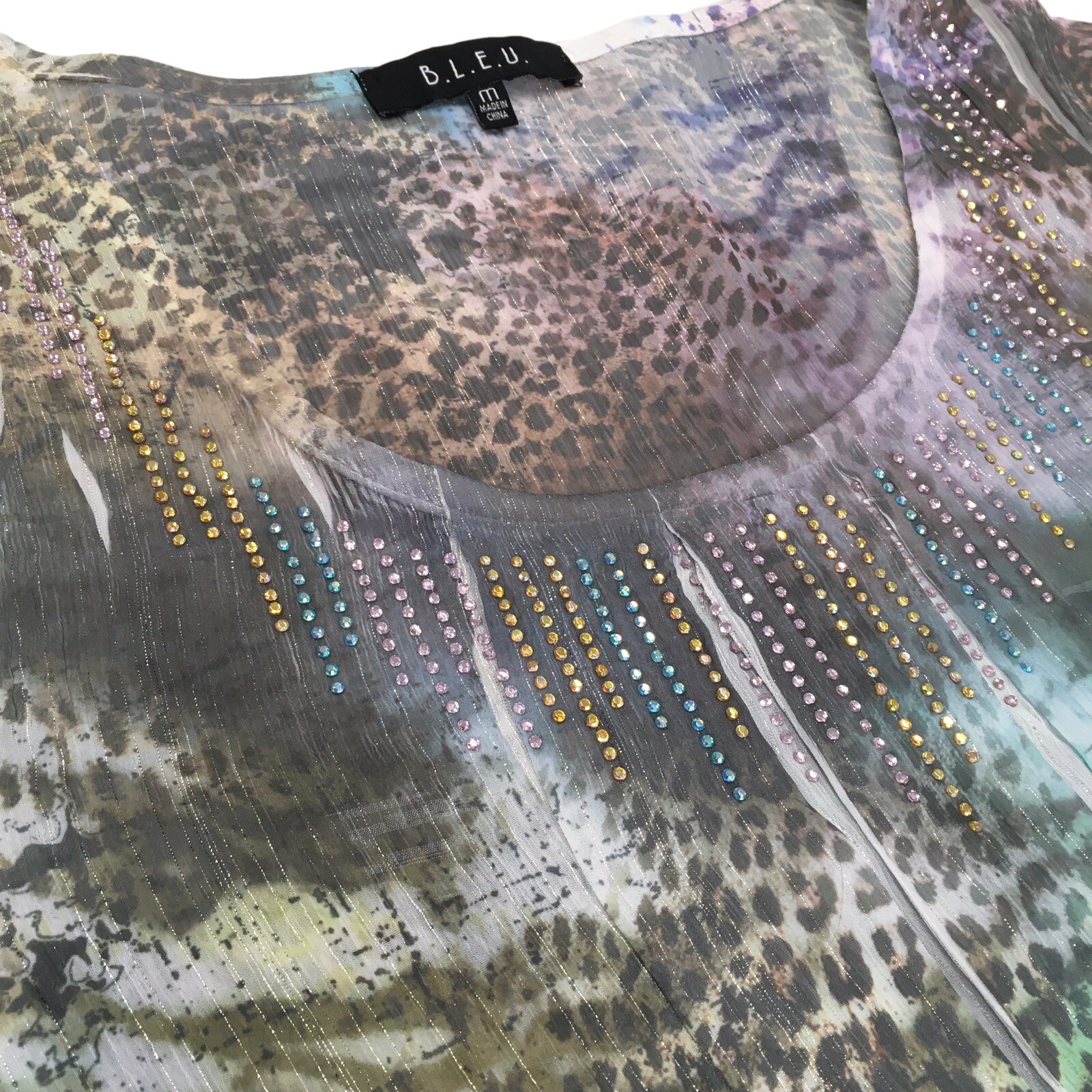 Ethereal Flowy Shirt Women Size Medium Semi Sheer Studded Embellished Fairy