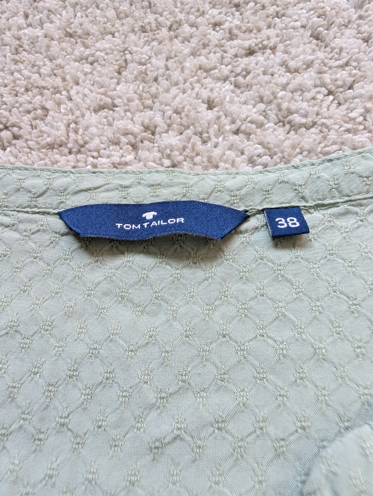 Tom Tailor Green Textured Woven V-Neck Short Sleeve Pullover Blouse Size 38